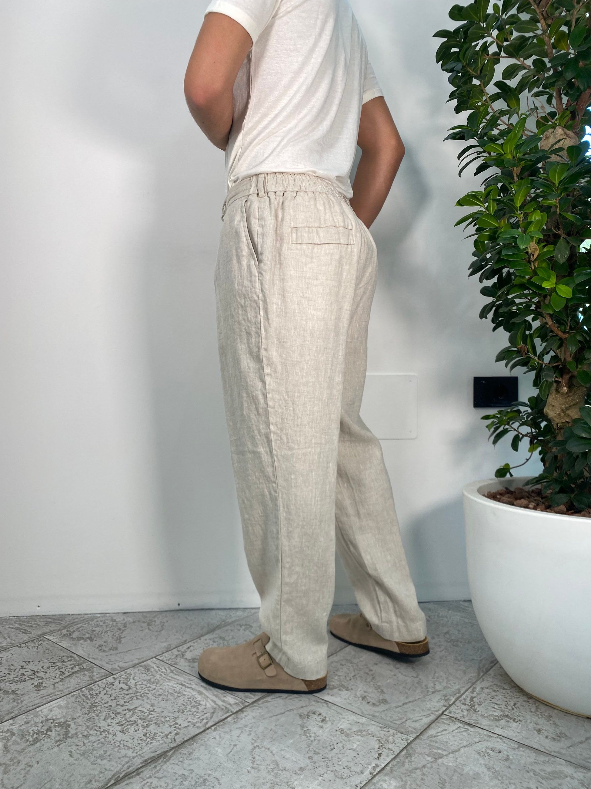 PANTALACCIO IN MISTO LINO/COTONE CON COULISSE - REGULAR FIT PSE1412SS.BEI