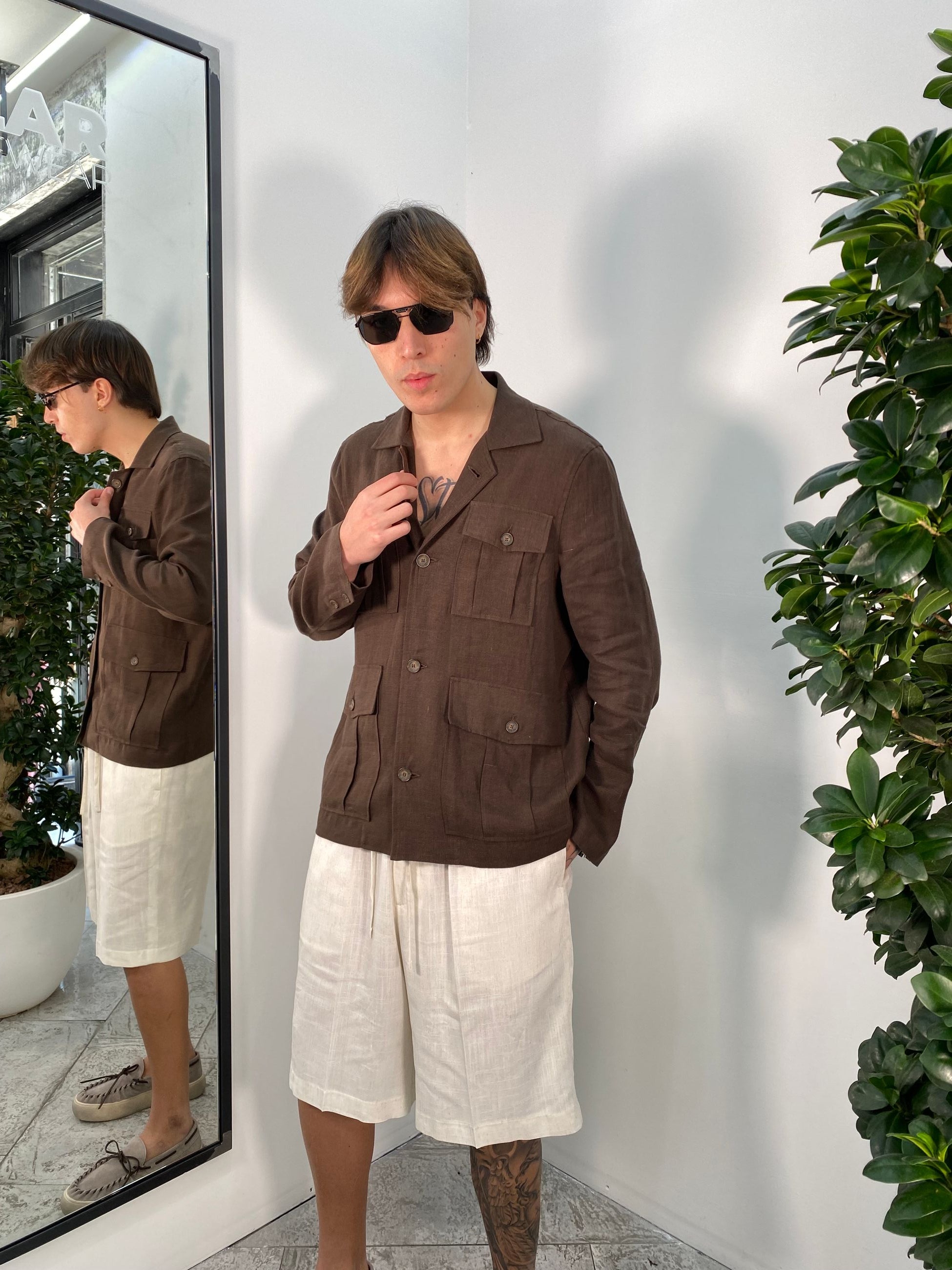 GIACCA SAHARIANA IN 100% LINO CON TASCHE A TOPPA - REGULAR FIT GIA3215.MOR