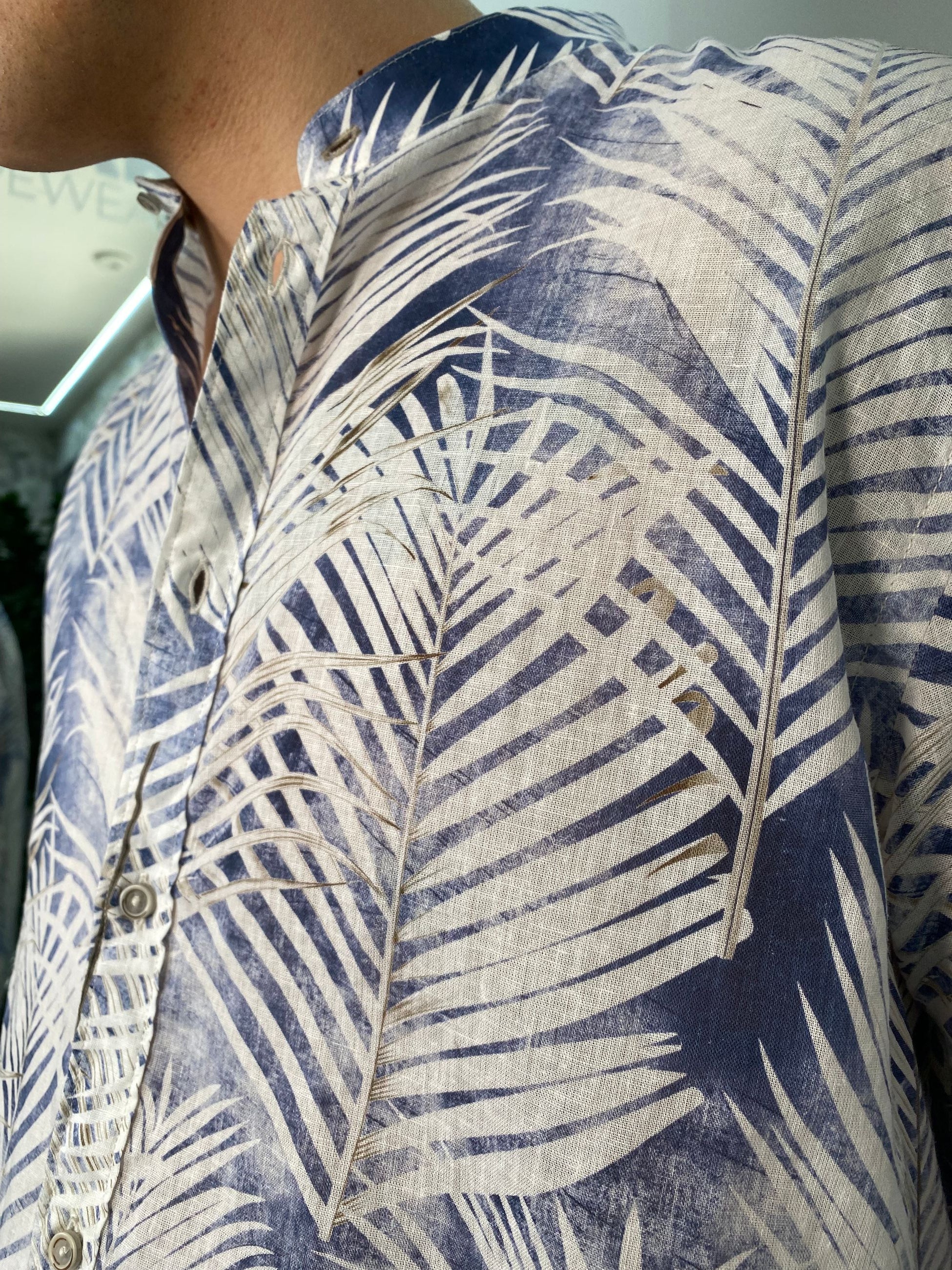 CAMICIA COREANA FANTASIA IN MISTO LINO/COTONE - REGULAR FIT FIOLIN528.LTBLUE