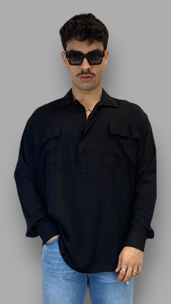 CAMICIA MODELLO CASACCA IN LINO CON TASCONI - RELAXED FIT