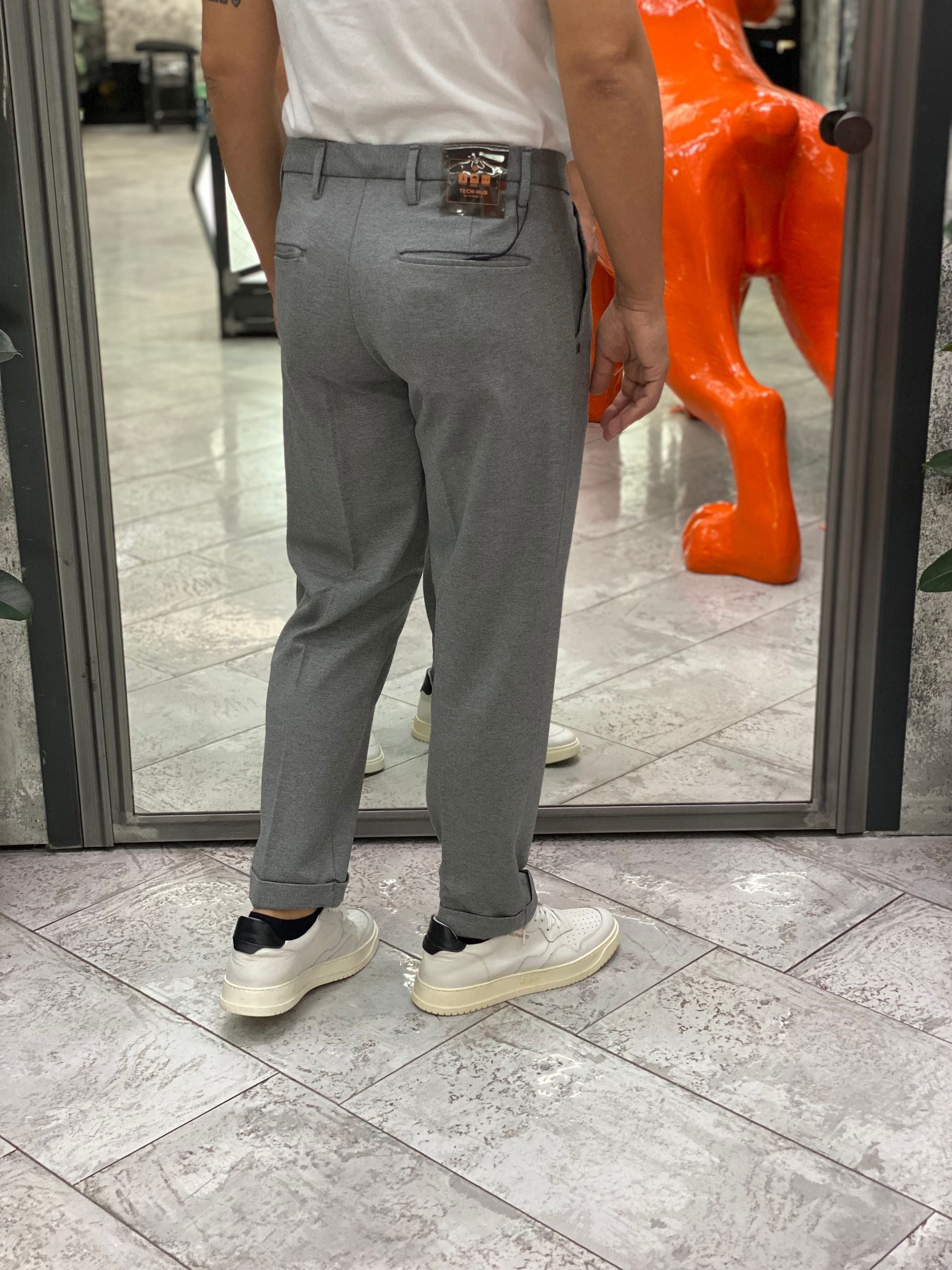 PANTALONE CROPPED IN TESSUTO PUNTO MILANO ELASTICIZZATO CON RISVOLTO - REGULAR FIT MK9950112.GRI
