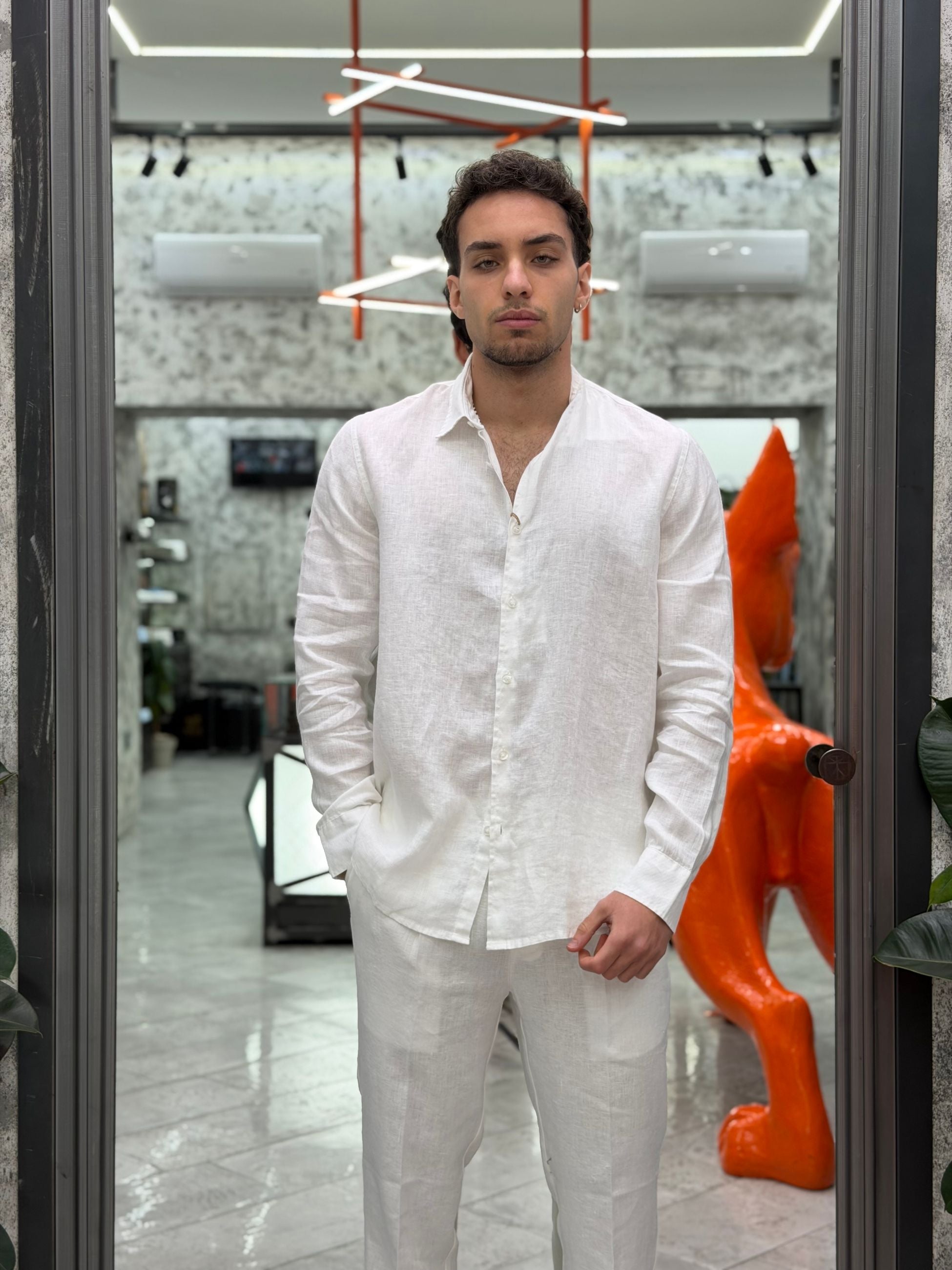 CAMICIA MANICA LUNGA COLLO ALL'ITALIANA IN 100% LINO - REGULAR FIT CE1081SS.BIA