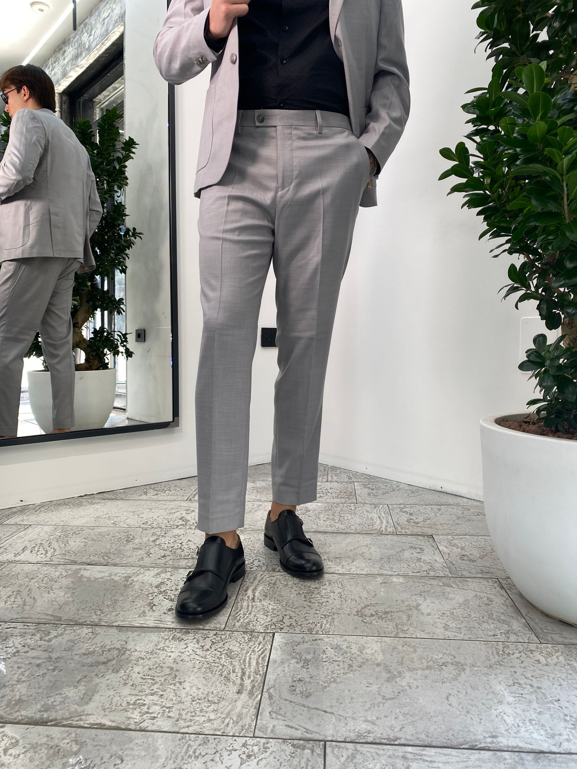 ABITO COMPLETO GIACCA MONOPETTO E PANTALONE IN TESSUTO EFFETTO FIAMMATO - REGULR FIT ABE43SS.PERL