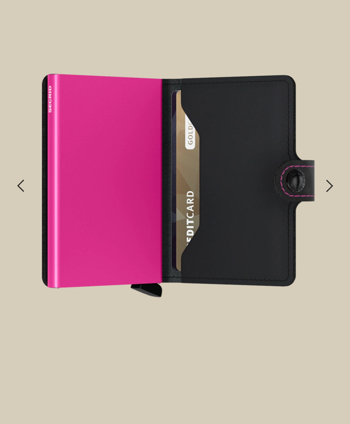 MINIWALLET PORTA CARTE E BANCONOTE IN MORBIDA PELLE OPACA CON CUCITURE IN CONTRASTO MM-BLACK&FUCHSIA