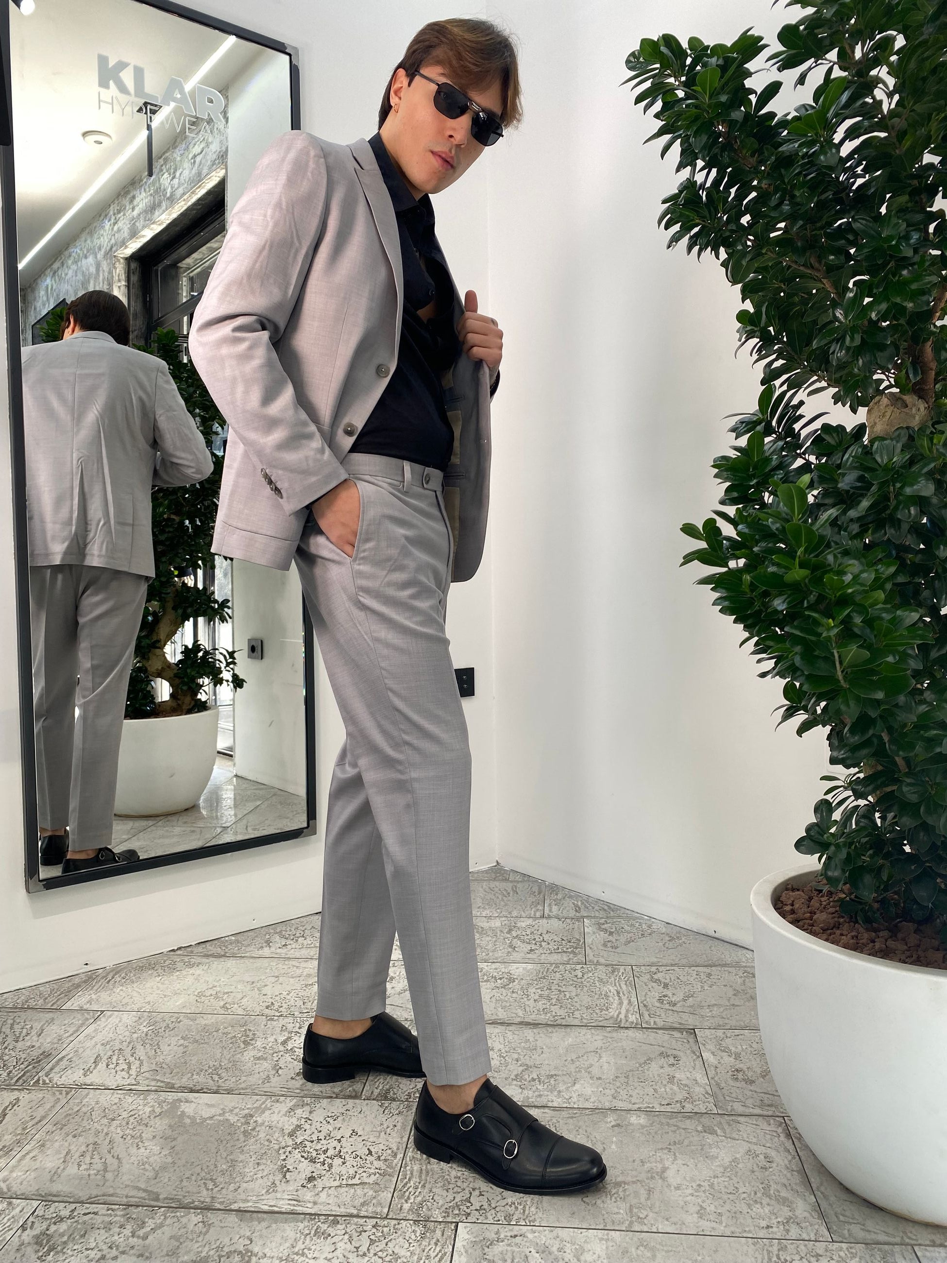 ABITO COMPLETO GIACCA MONOPETTO E PANTALONE IN TESSUTO EFFETTO FIAMMATO - REGULR FIT ABE43SS.PERL