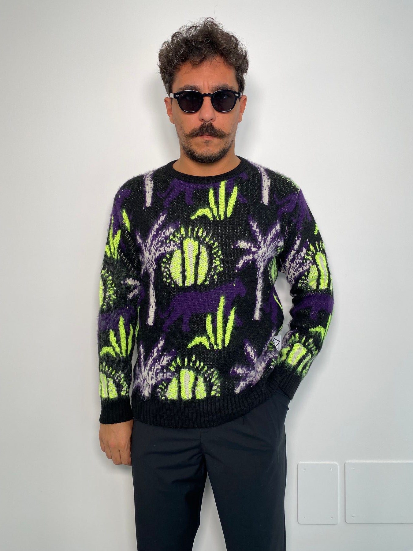 MAGLIA GIROCOLLO IN MISTO LANA CON TRAMA TIGRI E PALME - REGULAR FIT