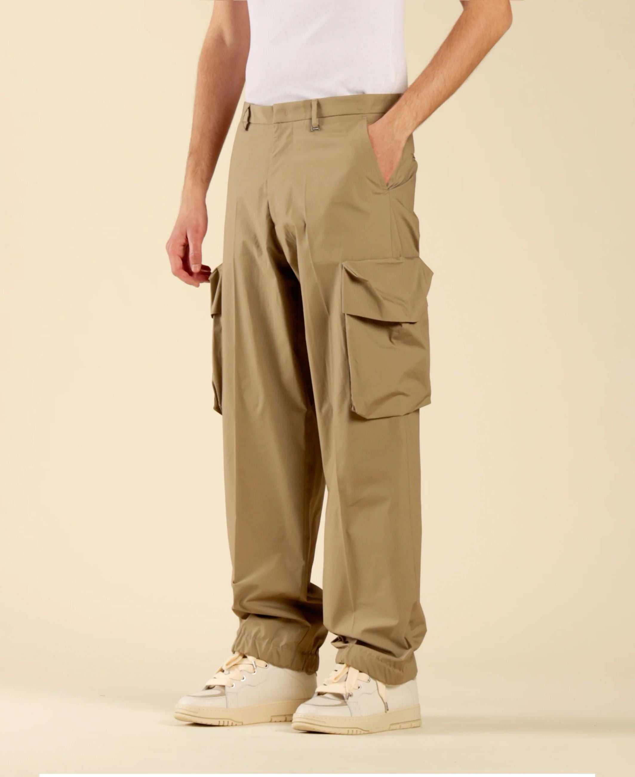 PANTALONE CARGO IN COTONE FONDO AMPIO CON ELASTICO E TASCONI - RELAXED FIT PA3252