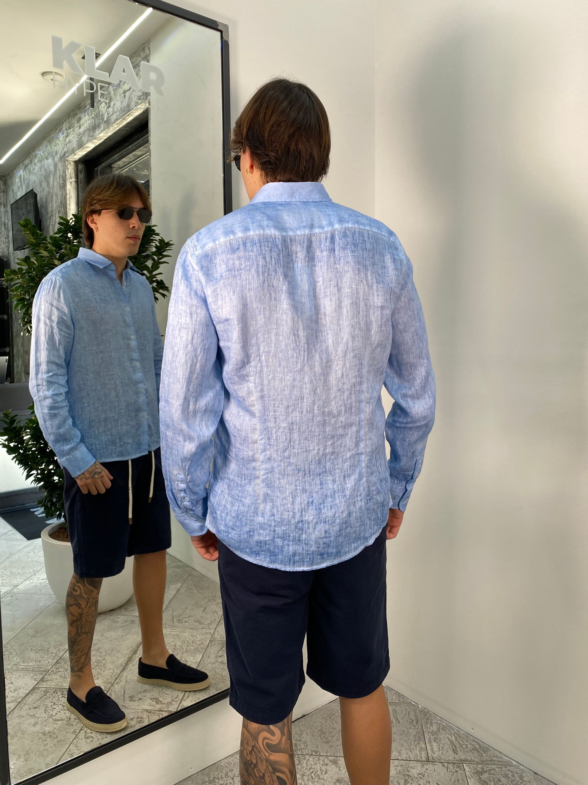 CAMICIA COLLO ALL'ITALIANA MANICA LUNGA IN 100% LINO FIAMMATO - REGULAR FIT CE998SS.CEL