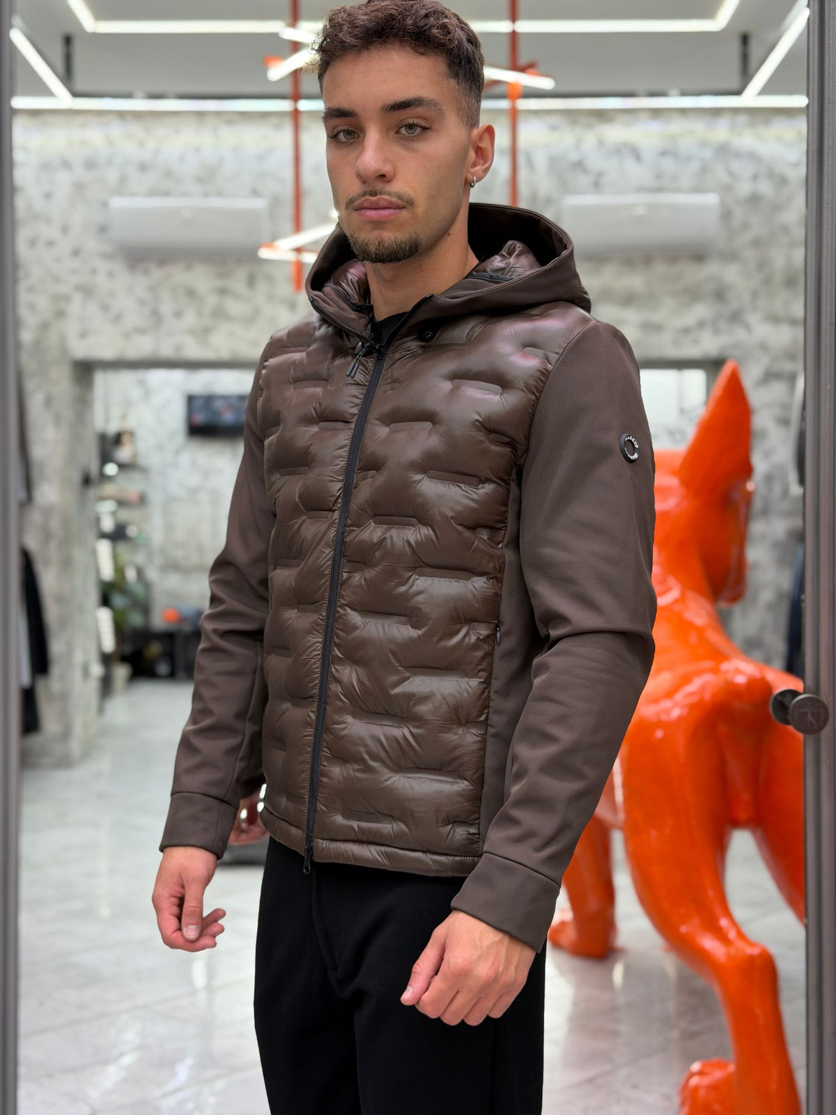 GIUBBINO NYLON CON CAPPUCCIO TRAPUNTATO IN TESSUTO SOFTSHELL STRETCH - REGULAR FIT MK9940015-26.MOR
