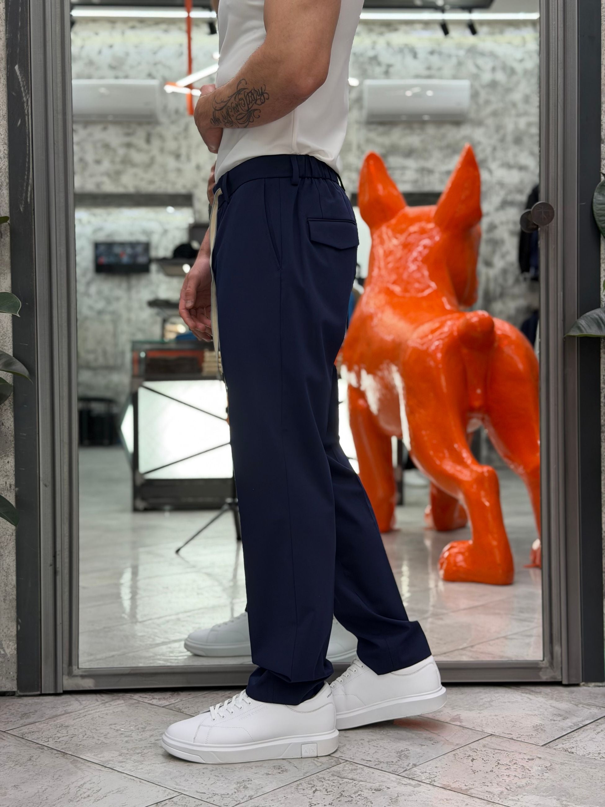 PANTALONE DA COMPLETO TASCA AMERICA CON COULISSE IN VITA IN TESSUTO ELEGANTE - REGULAR FIT PSE1506SS.BLU