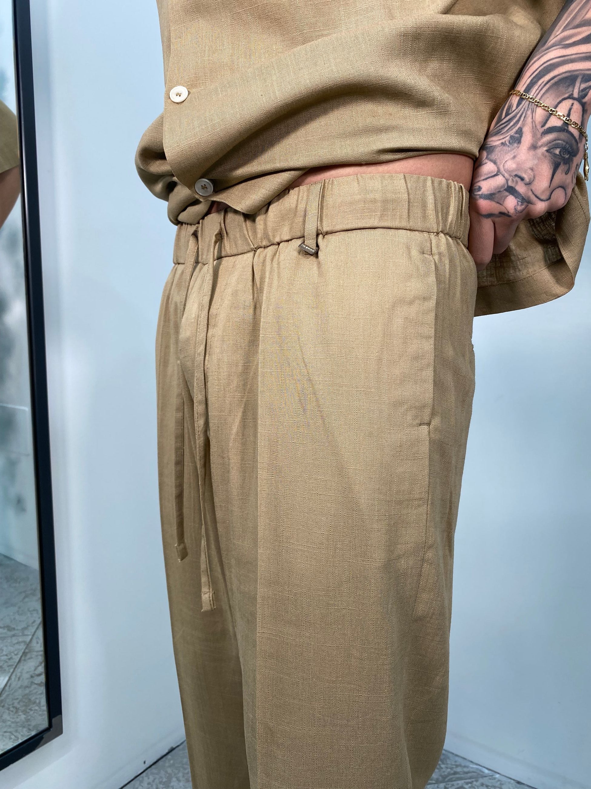 PANTALACCIO FONDO REGOLARE IN MISTO LINO EFFETTO FIAMMATO - REGULAR FIT PA3248.BEI