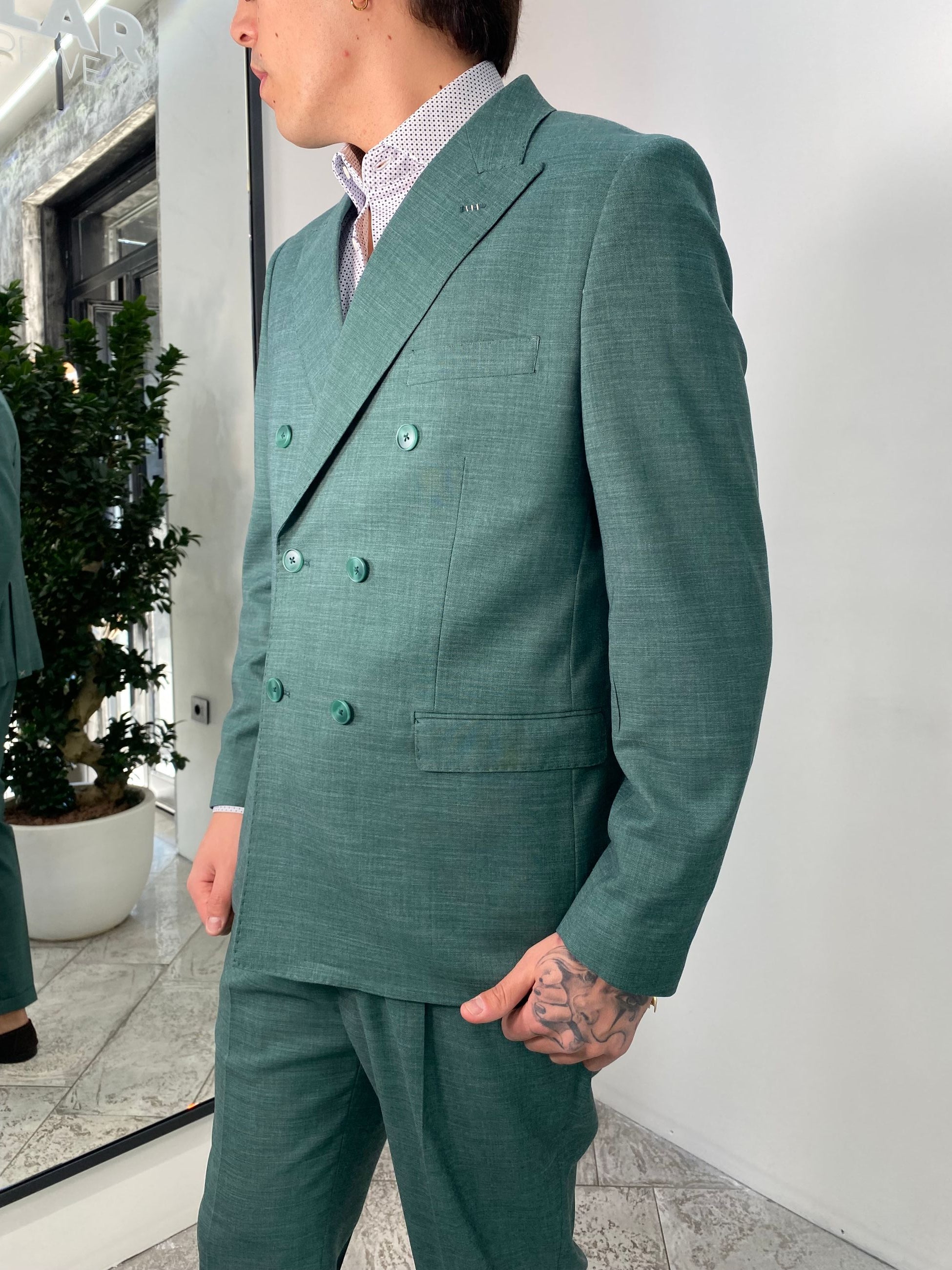ABITO COMPLETO GIACCA DOPPIOPETTO E PANTALONE IN TESSUTO EFFETTO FIAMMATO - REGULR FIT ABE45SS.VER