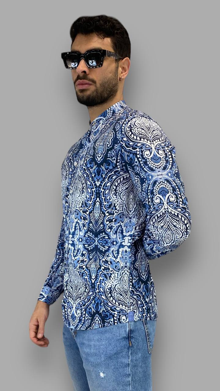 CAMICIA IN COTONE CON COLLO ALLA KOREANA FANTASIA - REGULAR FIT