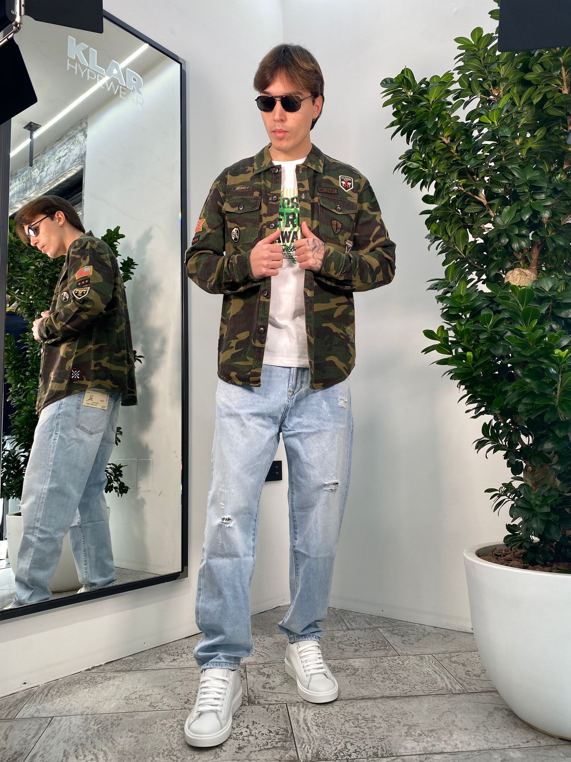 OVERSHIRT MILITARE CON PATCH E ABRASIONI GL333R