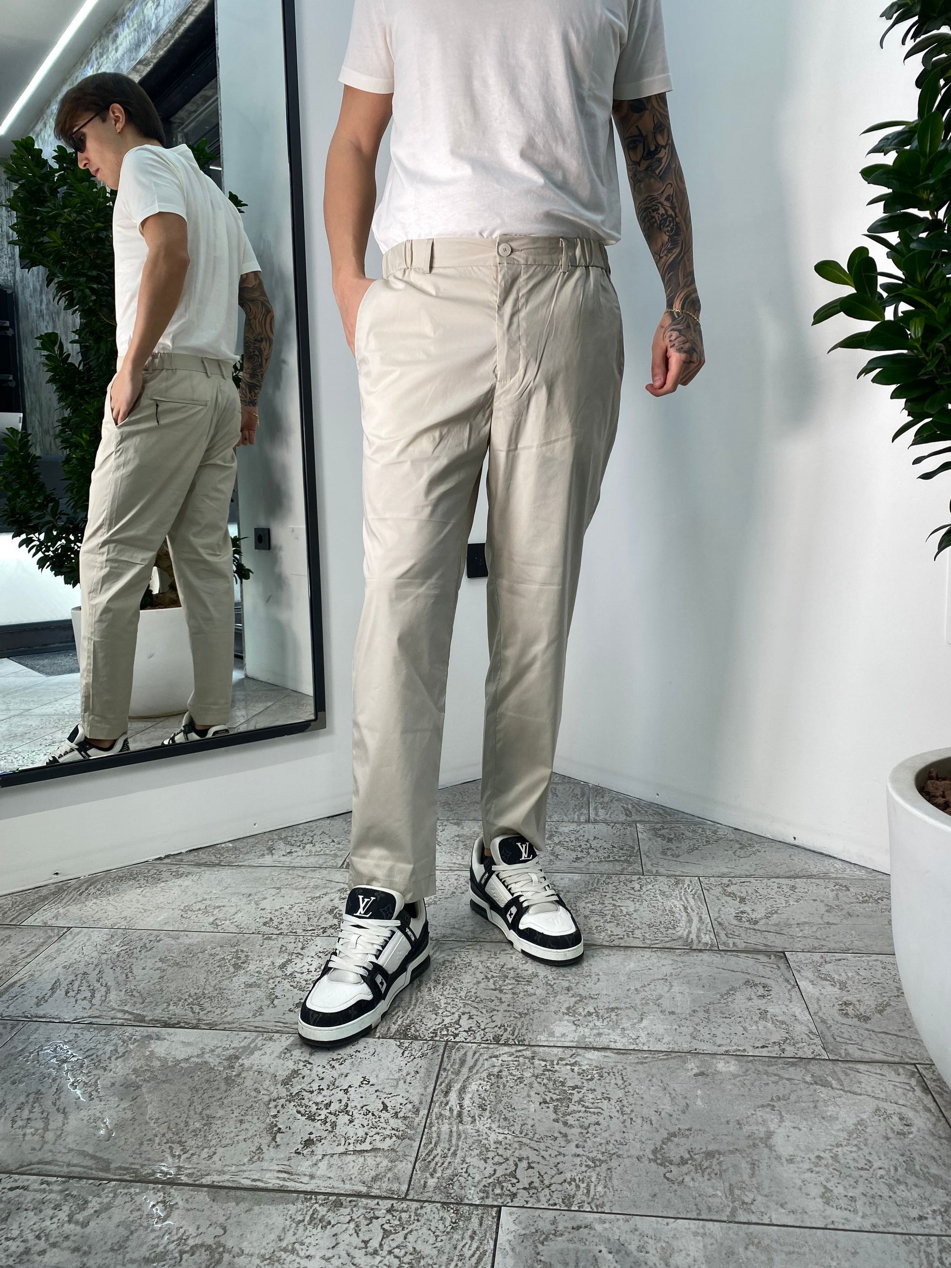 PANTALONE IN COTONE EXTRA LIGHT ELASTICIZZATO CON COULISSE IN VITA - REGULAR FIT PSE1401SS.PERL