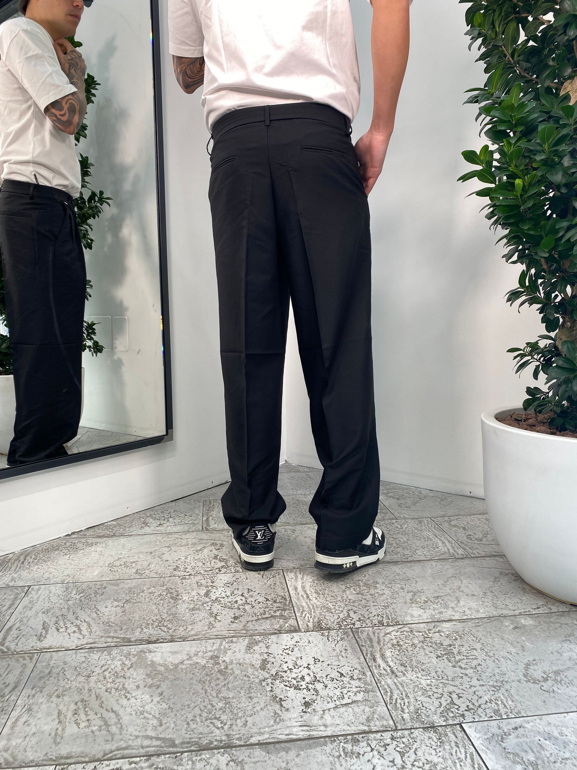 PANTALONE TASCA AMERICA CON DOPPIA PINCE E COULISSE IN VITA - WIDE LEG GLW7024H.NER