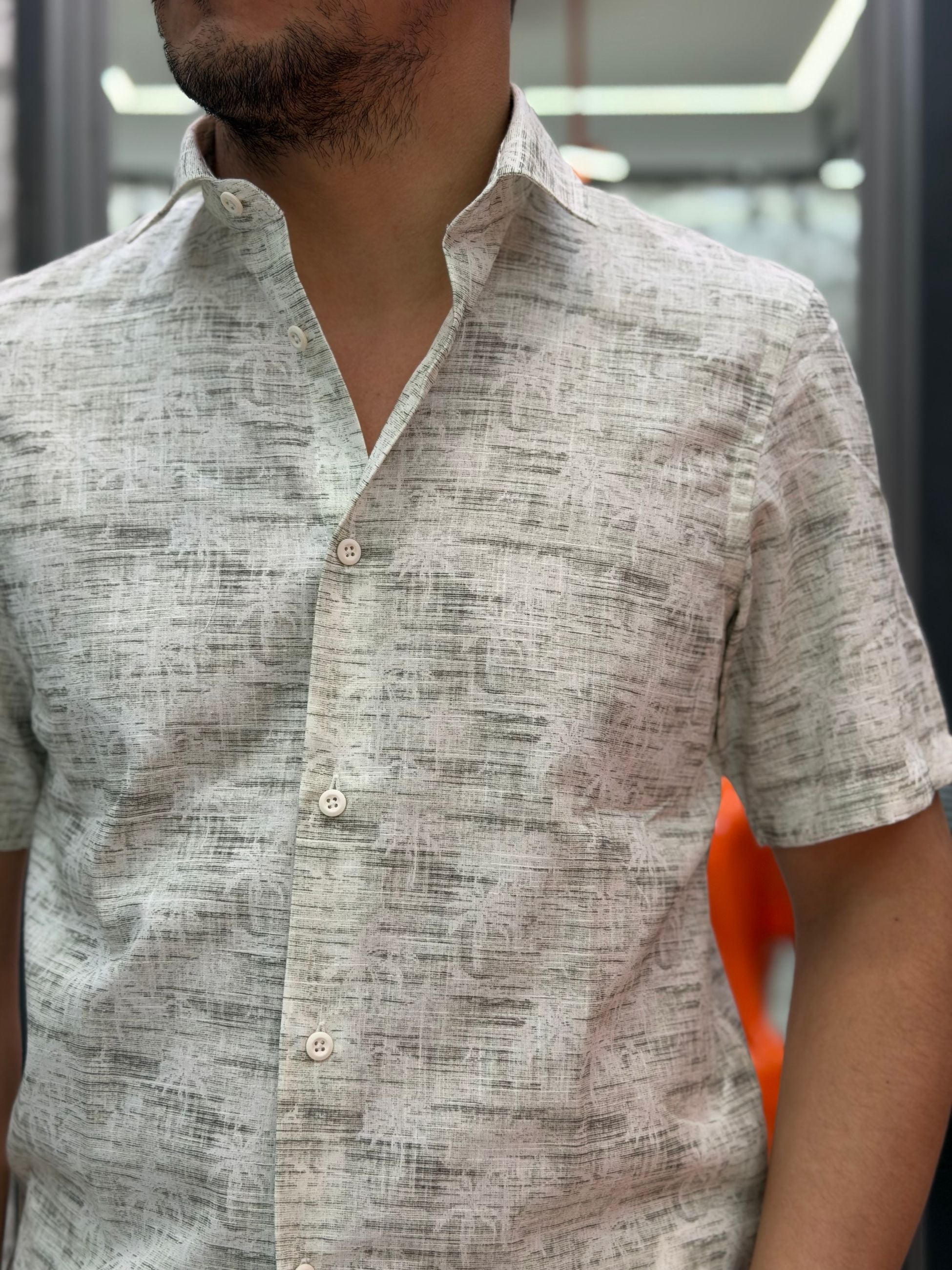 CAMICIA MANICA CORTA IN COTONE CON FANTASIA HAWAII - REGULAR FIT CE1111SS.SAL