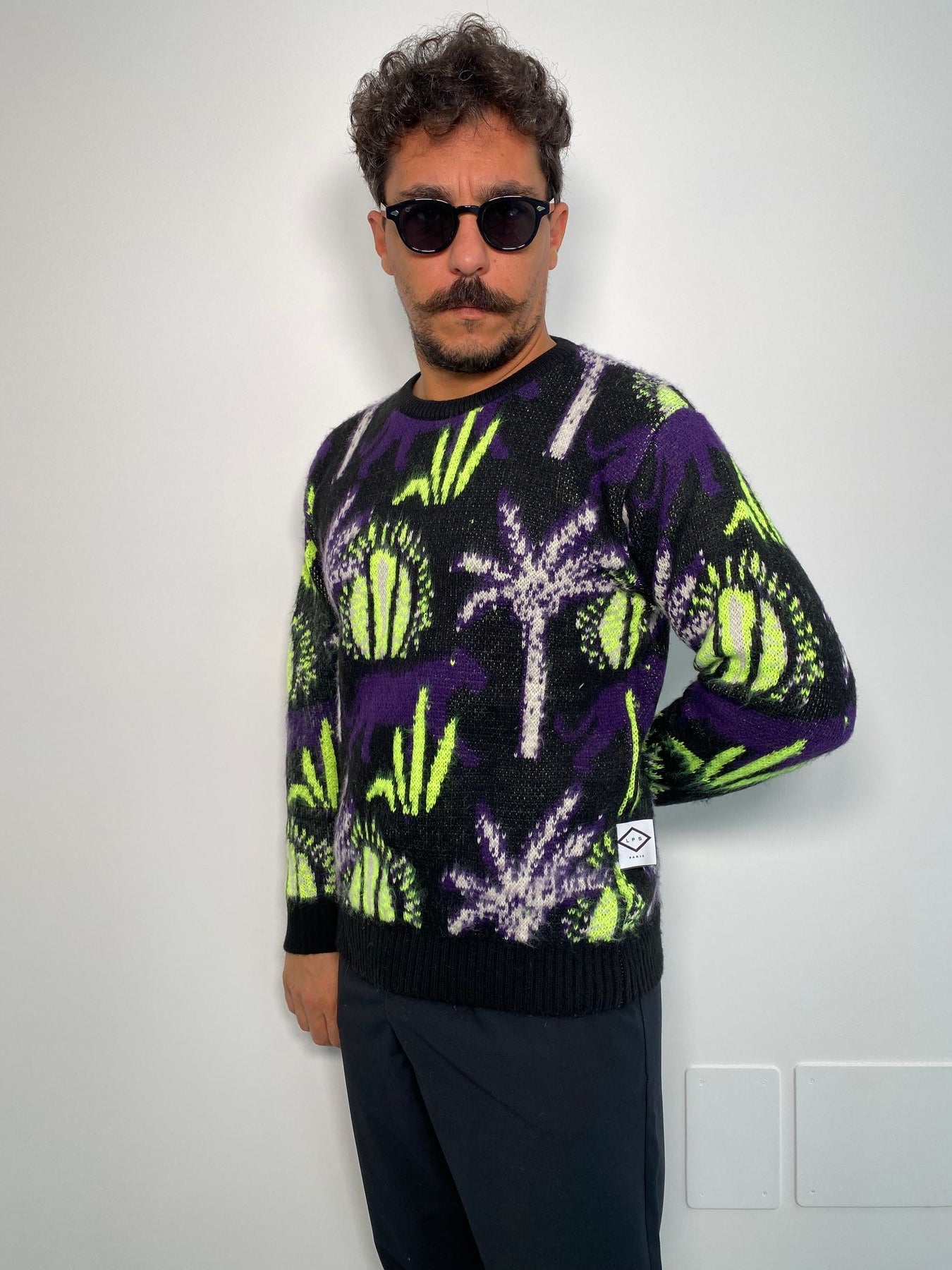 MAGLIA GIROCOLLO IN MISTO LANA CON TRAMA TIGRI E PALME - REGULAR FIT
