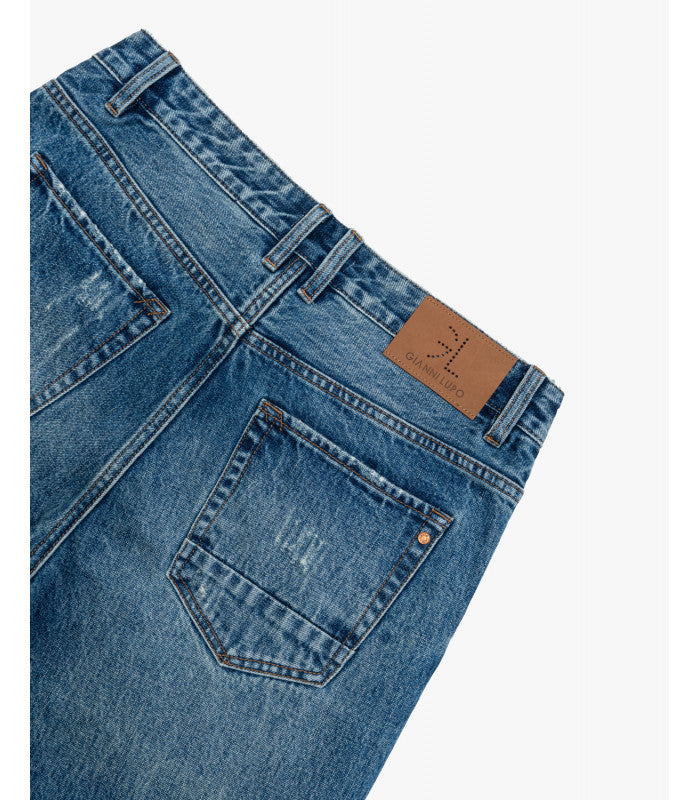 JEANS ALEX VINTAGE WASH CON STRAPPI E RIVETTI E BOTTONI A CONTRASTO - STRAIGHT FIT GL6366Q