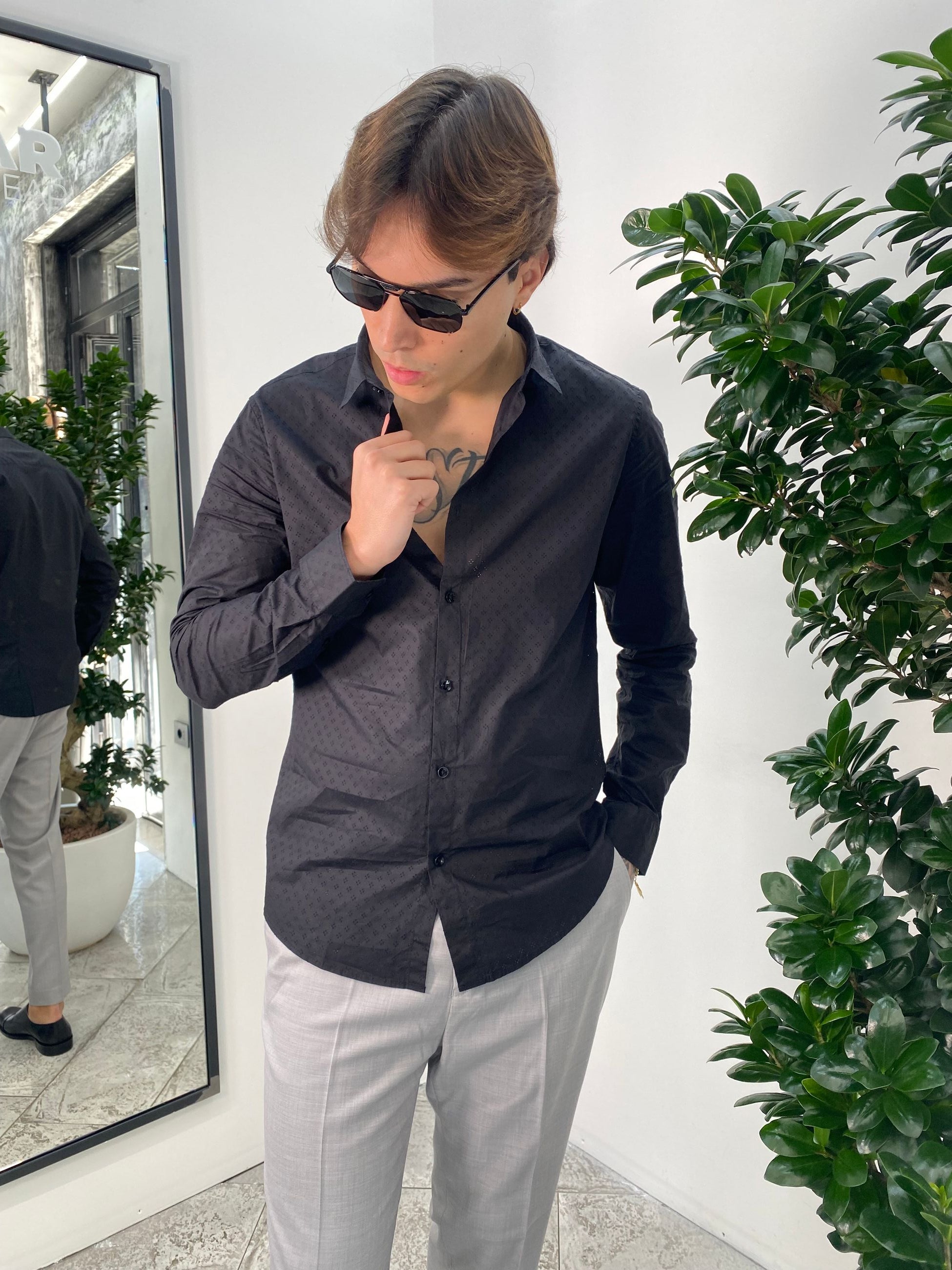 CAMICIA TRAFORATA IN 100% COTONE - REGULAR FIT GL111DA.NER