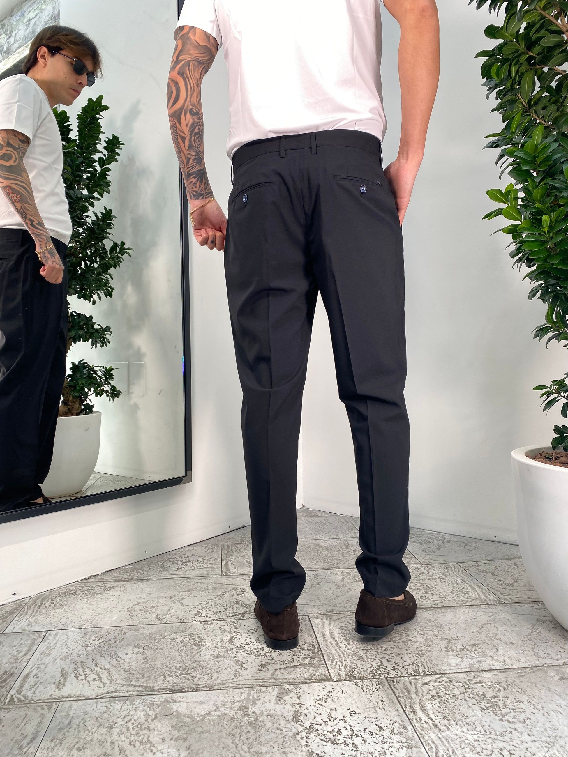 PANTALONE SARTORIALE TASCA AMERICA IN TESSUTO ELASTICIZZATO CON FIBRA DI BAMBU' - REGULAR FIT GL7029H.NER