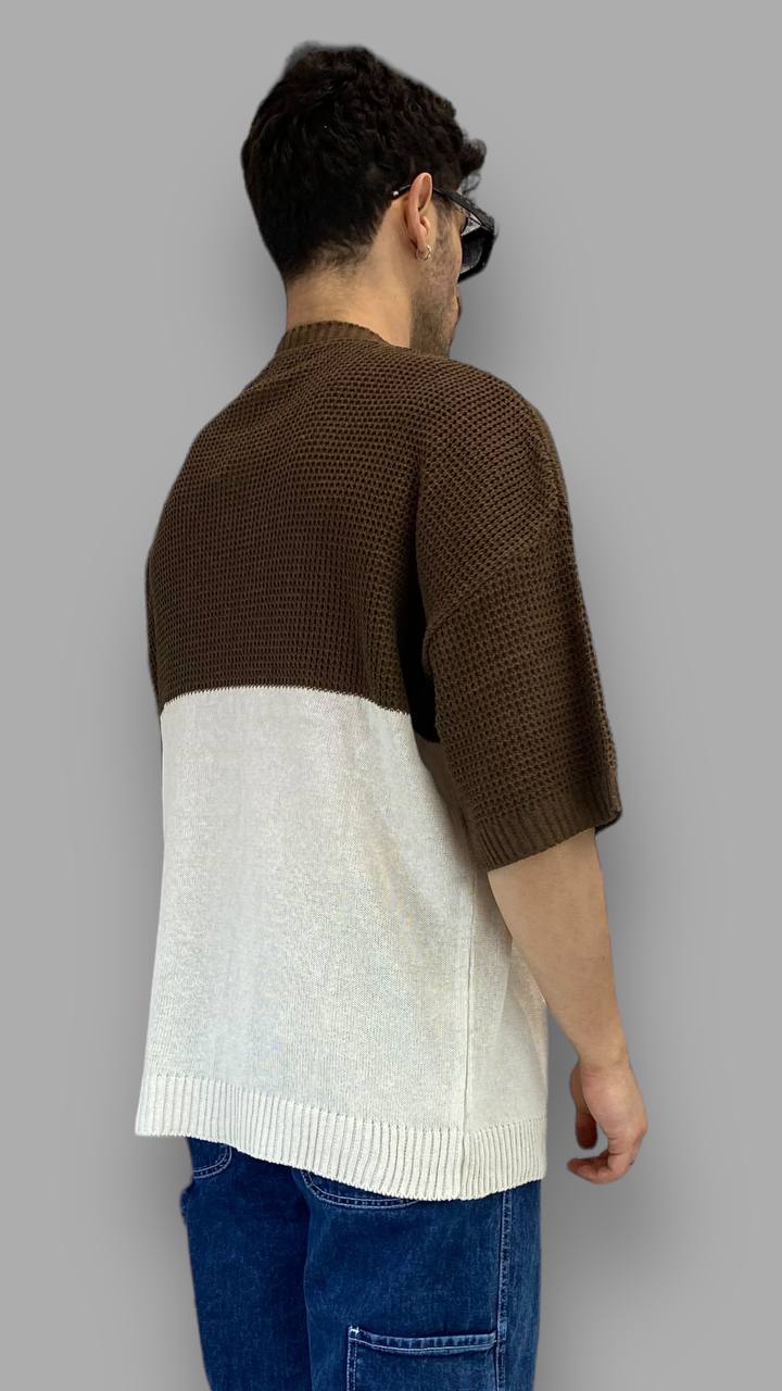 T-SHIRT IN FILO BICOLOR CON RICAMO CENTRALE - OVERSIZE FIT
