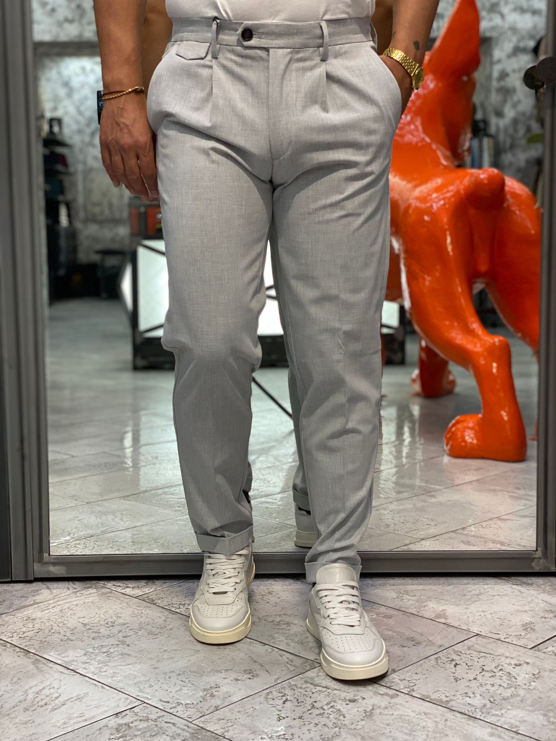 PANTALONE DA COMPLETO CON PINCE IN FLANELLA PETTINATA - REGULAR FIT MK9950136.GRI