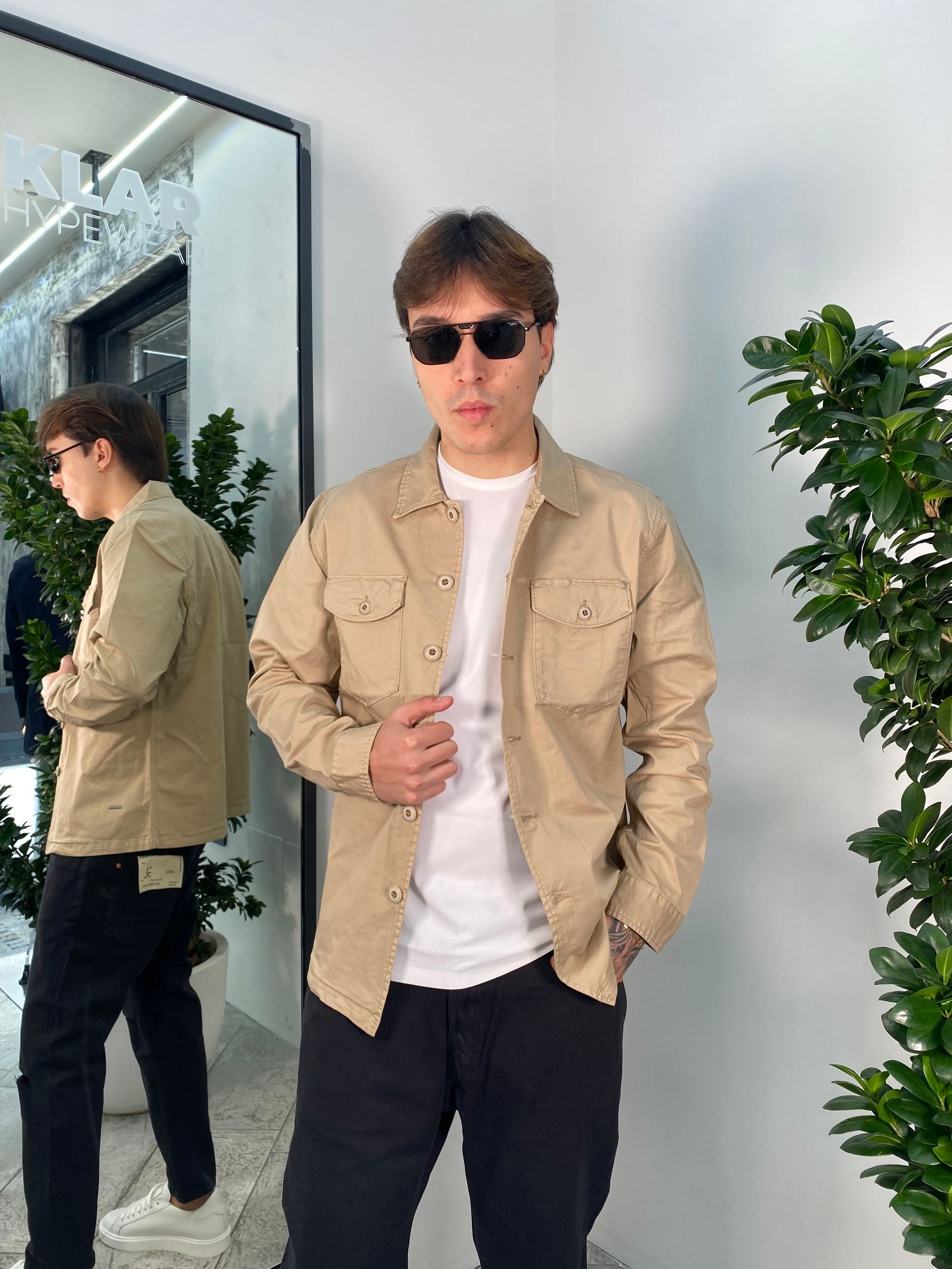 OVERSHIRT CON TASCHE A TOPPA IN COTONE ELASTICIZZATO - REGULAR FIT GL5051BD-S25.BEI