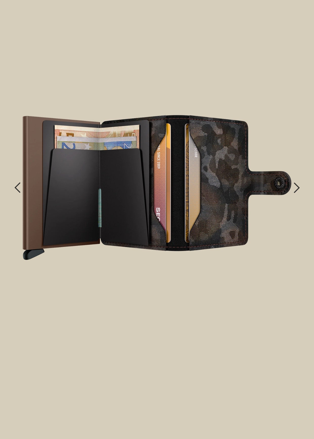 MINIWALLET PORTA CARTE E BANCONOTE IN PELLE CON RILIEVO MIMETICO MULTICOLORE MJU-BROWN