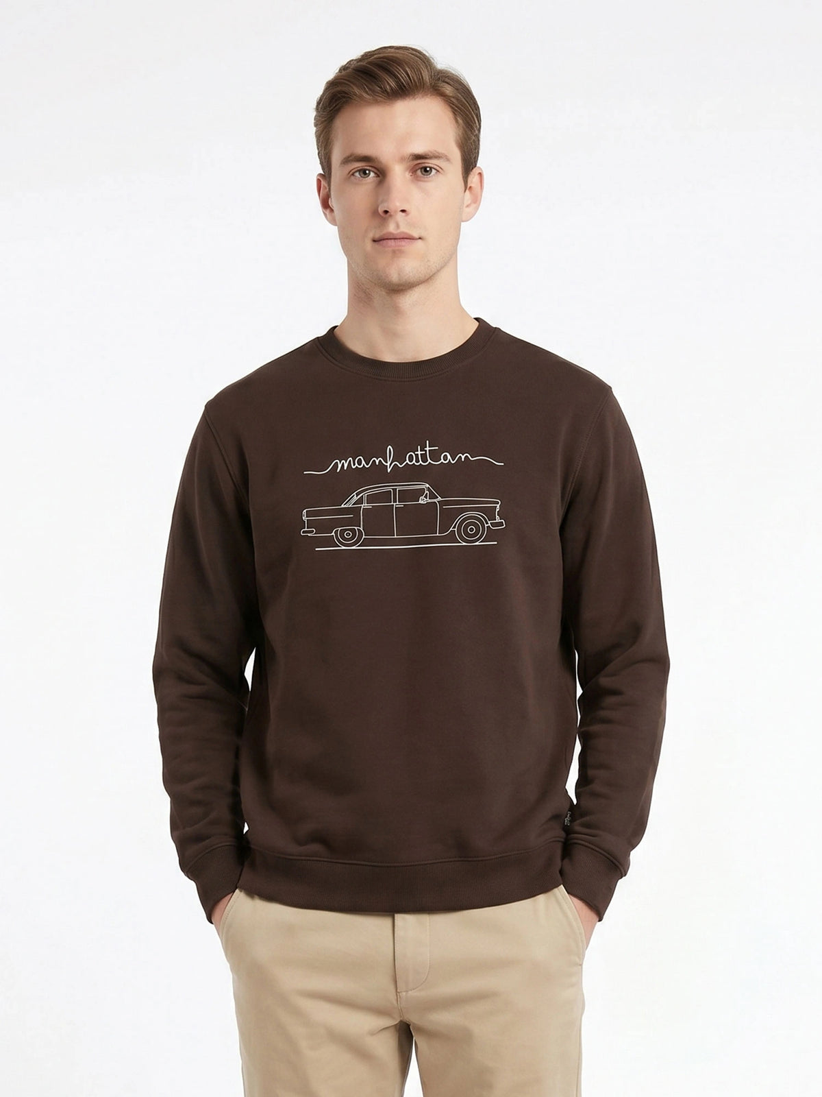 FELPA GIROCOLLO CON RICAMO MANHATTAN - REGULAR FIT M-262092.MOR