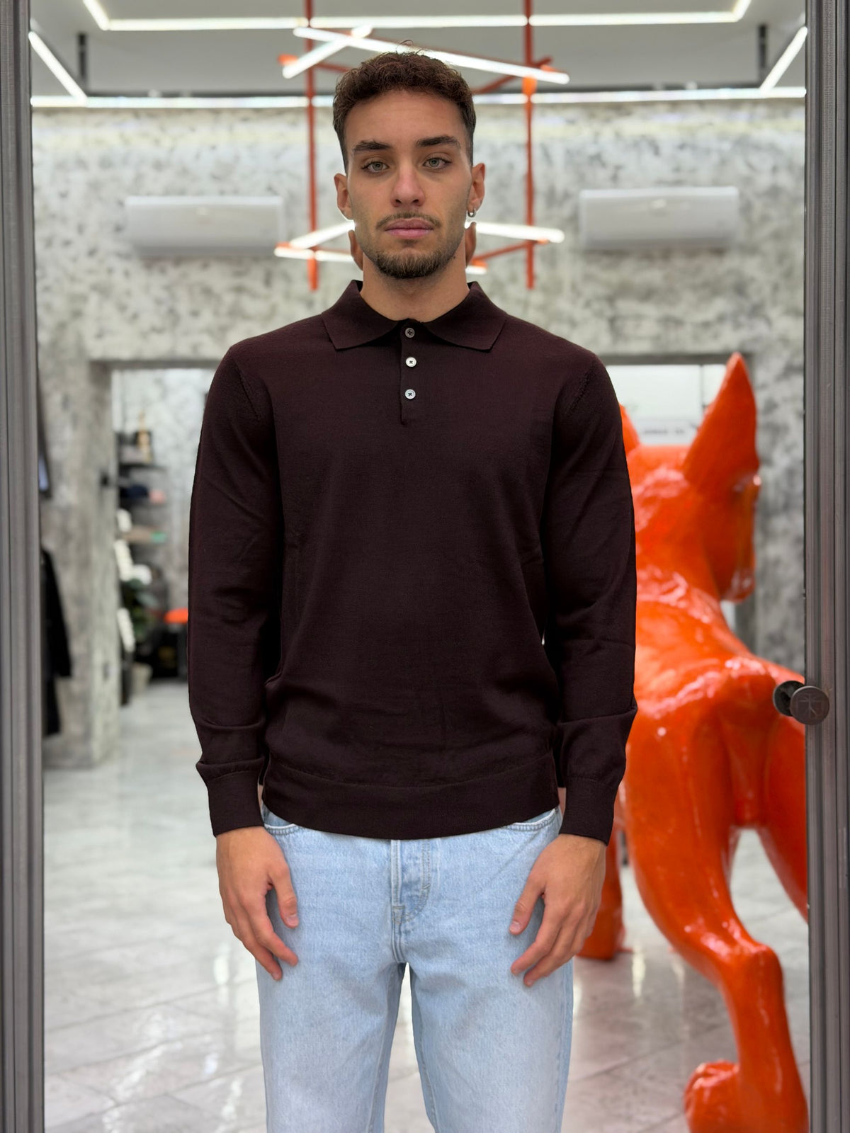 POLO MANICA LUNGA IN 100% LANA MERINO EXTRAFINE - REGULAR FIT MI3509SS.MEL
