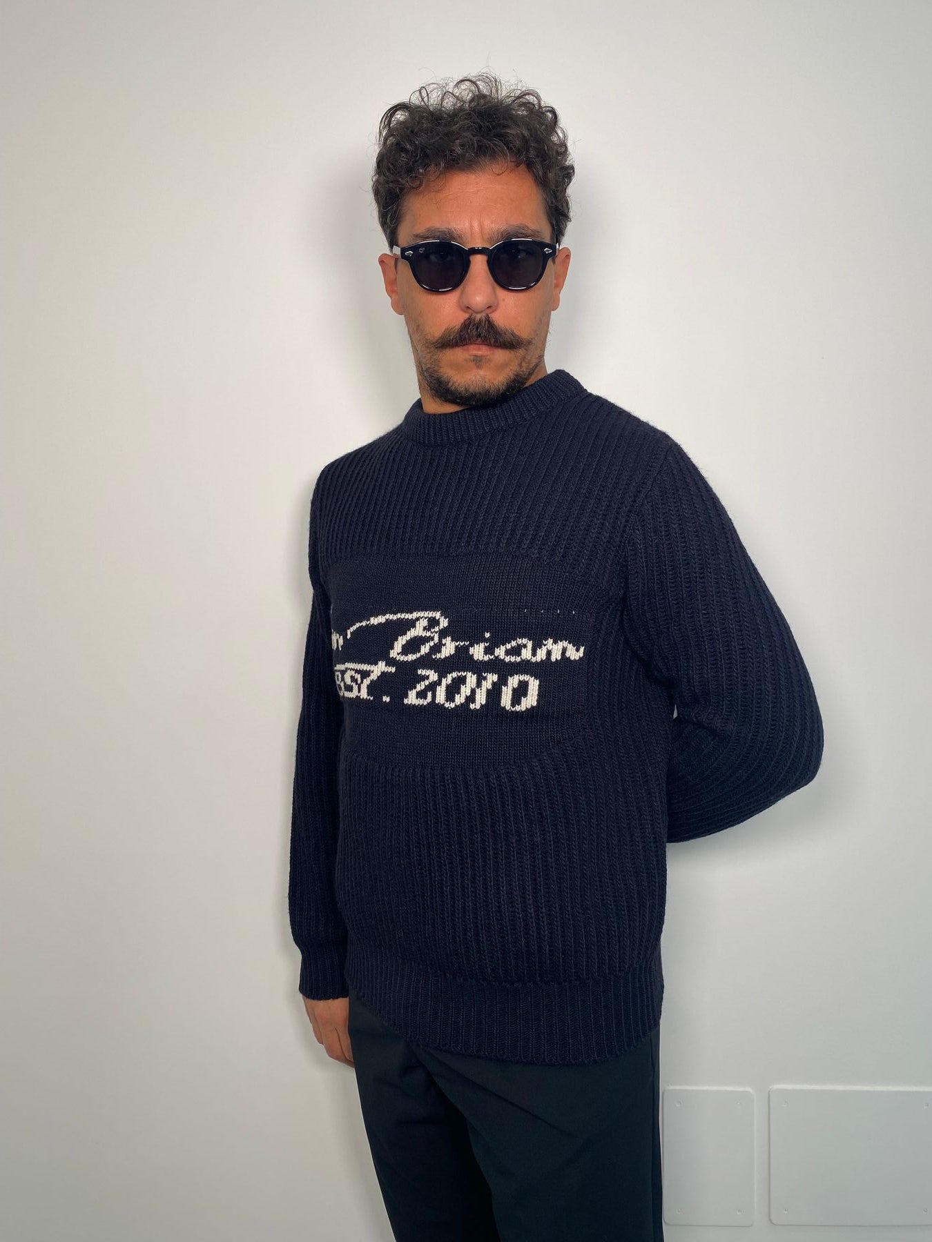 MAGLIA GIROCOLLO IN MISTO LANA CON INTARSIO LOGO CENTRALE - REGULAR FIT