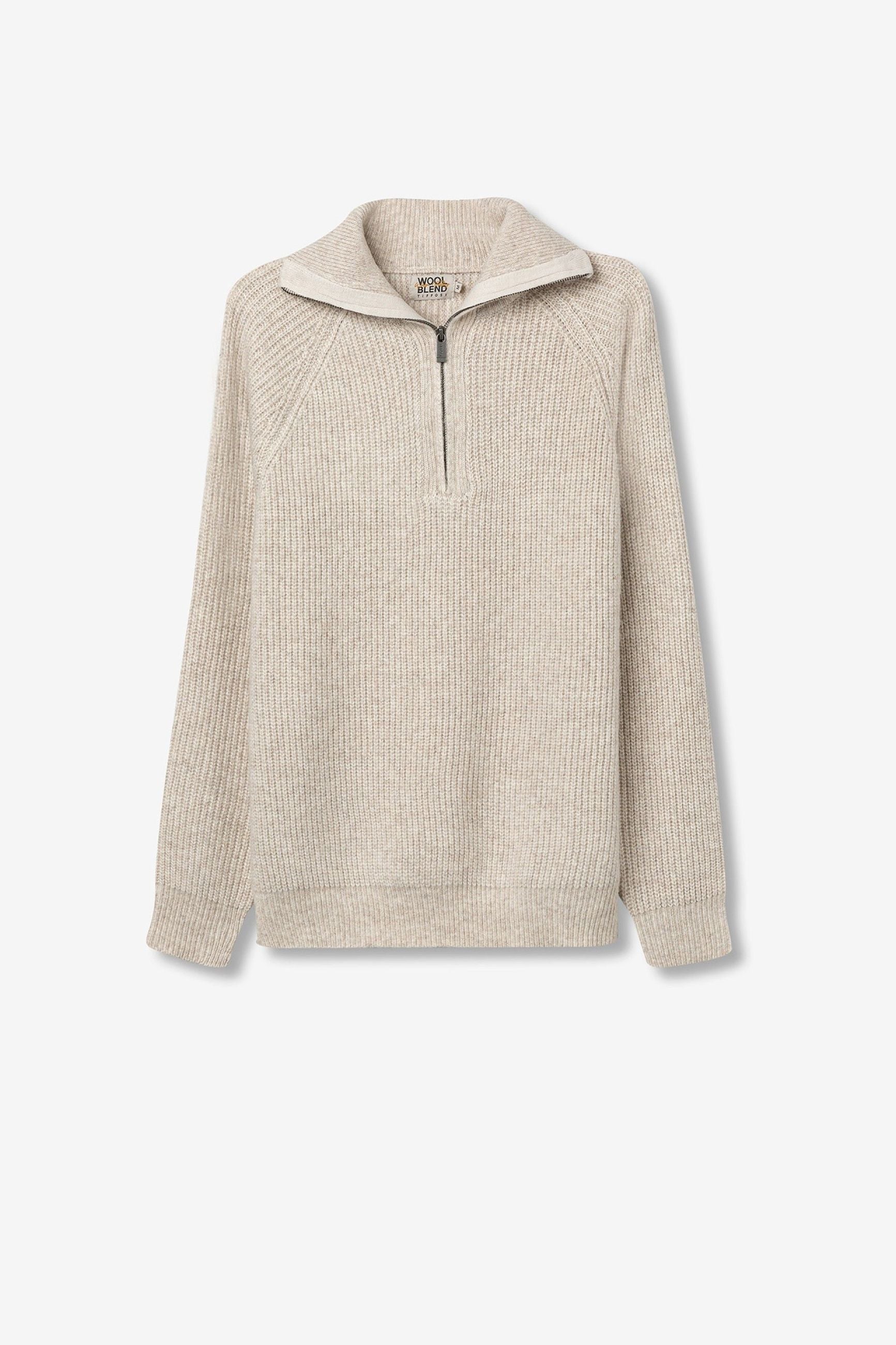 MAGLIA MEZZA ZIP JAVIER IN MISTO LANA - REGULAR FIT 10062246.BEI