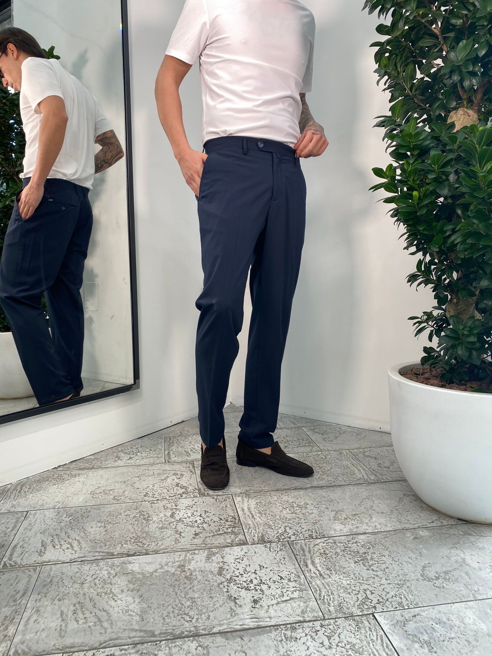 PANTALONE SARTORIALE TASCA AMERICA IN TESSUTO ELASTICIZZATO CON FIBRA DI BAMBU' - REGULAR FIT GL7029H.BLU