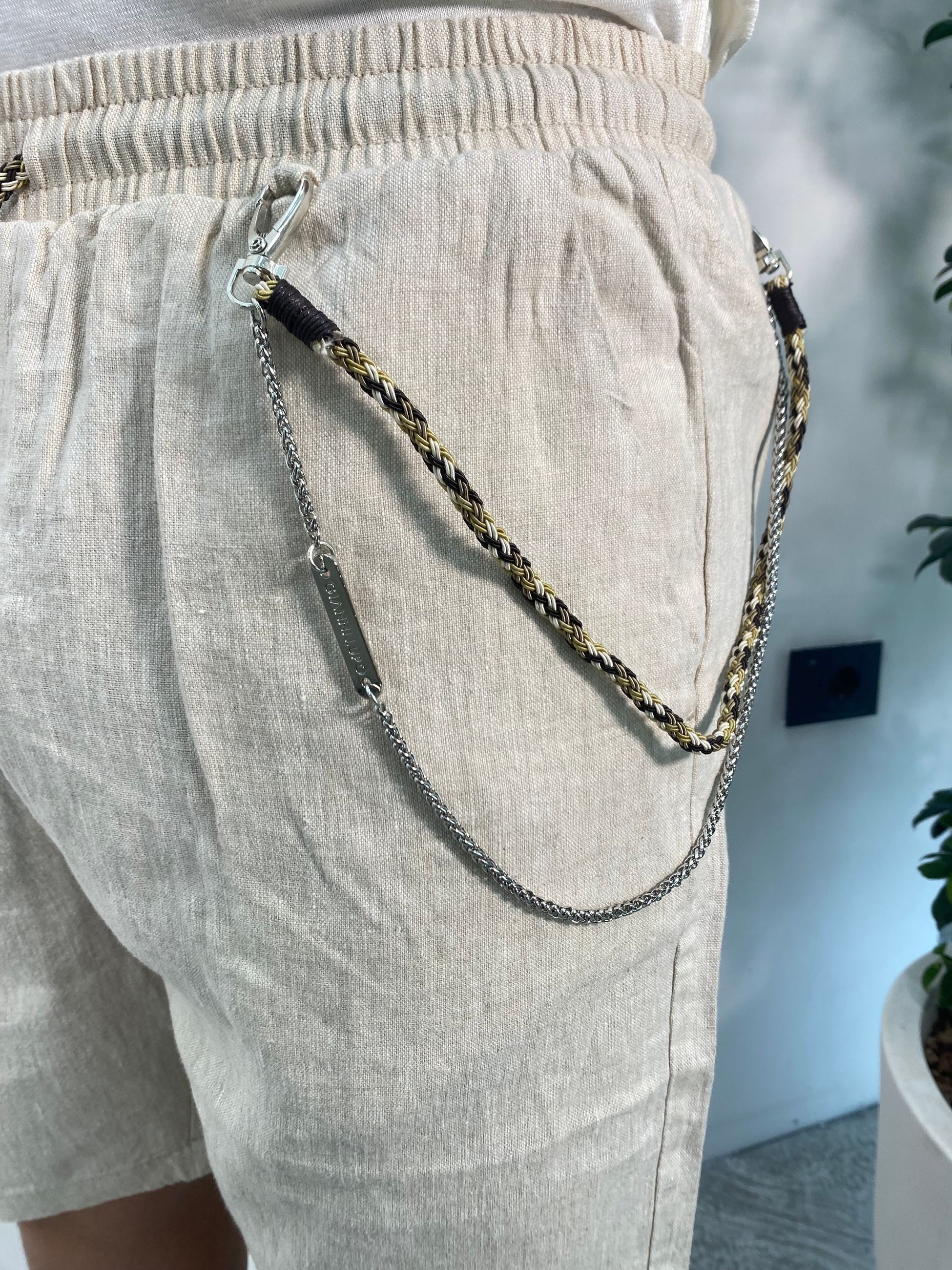 BERMUDA IN 100% LINO CON LACCIO E ACCESSORIO CATENA REMOVIBILE - REGULAR FIT FJ3269-S25.SAB