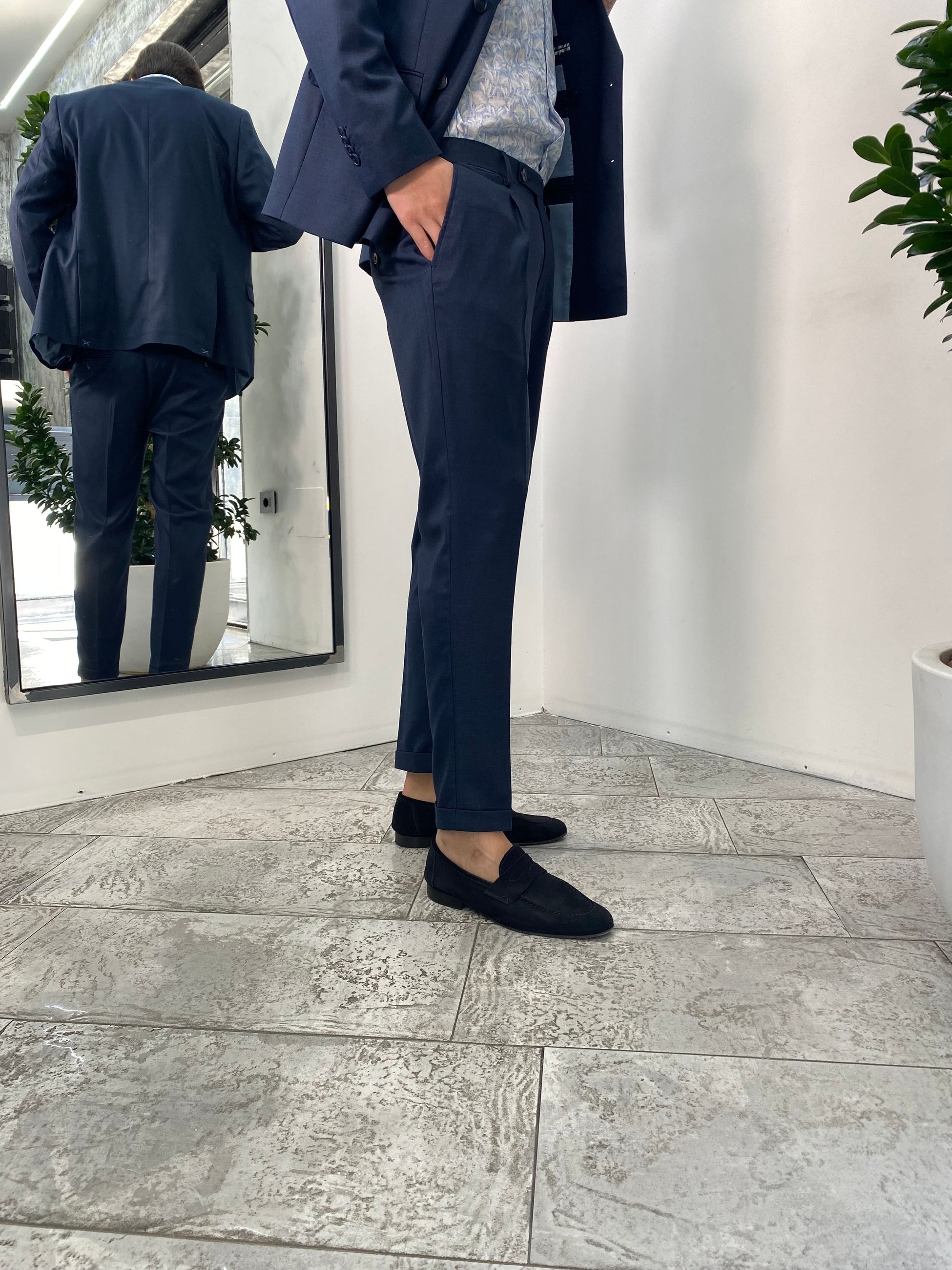 ABITO COMPLETO GIACCA DOPPIOPETTO E PANTALONE IN TESSUTO EFFETTO FIAMMATO - REGULR FIT ABE45SS.BLU