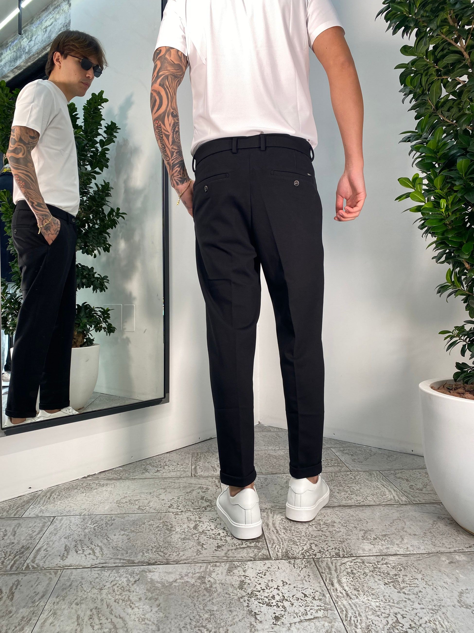 PANTALONI IN PUNTO MILANO ELASTICIZZATO CON COULISSE IN VITA - REGULAR FIT GL5165BD.NER