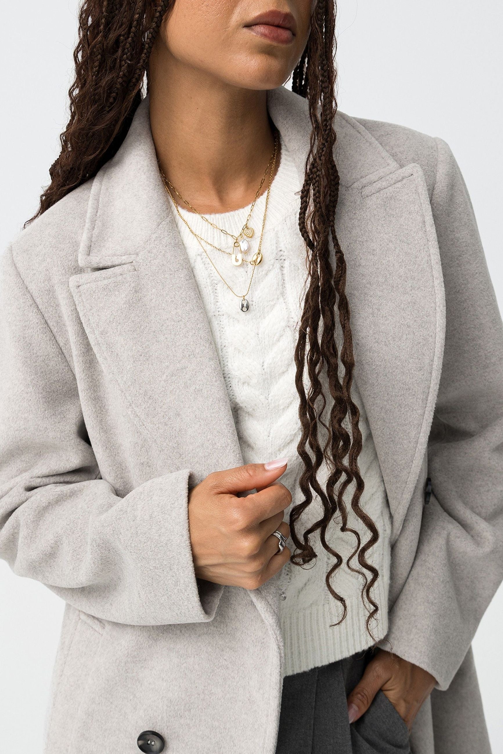 ELEGANTE CAPPOTTO LUNGO KATRIN CON PELLICCIA REMVIBILE E CINTURA - RELAXED FIT 10066031.GRI