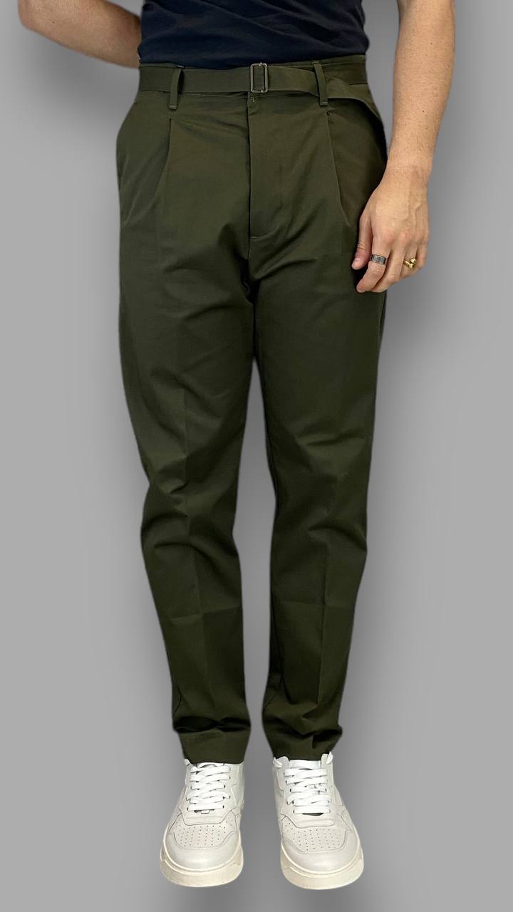 PANTALONE IN COTONE ELASTICIZZATO CON CINTURINO IN VITA - REGULAR FIT