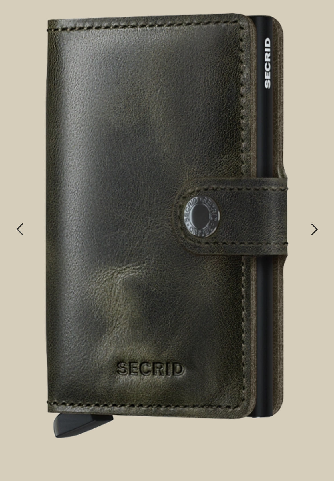 MINIWALLET PORTA CARTE E BANCONOTE IN MORBIDA PELLE VINTAGE CON CUCITURE IN CONTRASTO MV-OLIVE-BLACK