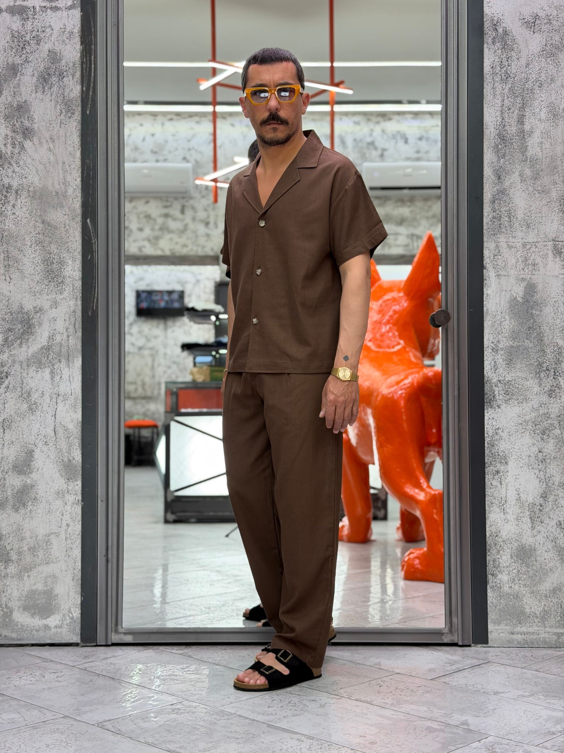 COORDINATO MYKONOS IN MISTO LINO CON CAMICIA CROPPED MANICA CORTA E PANTALONE RELAXED CORMYK.MOR
