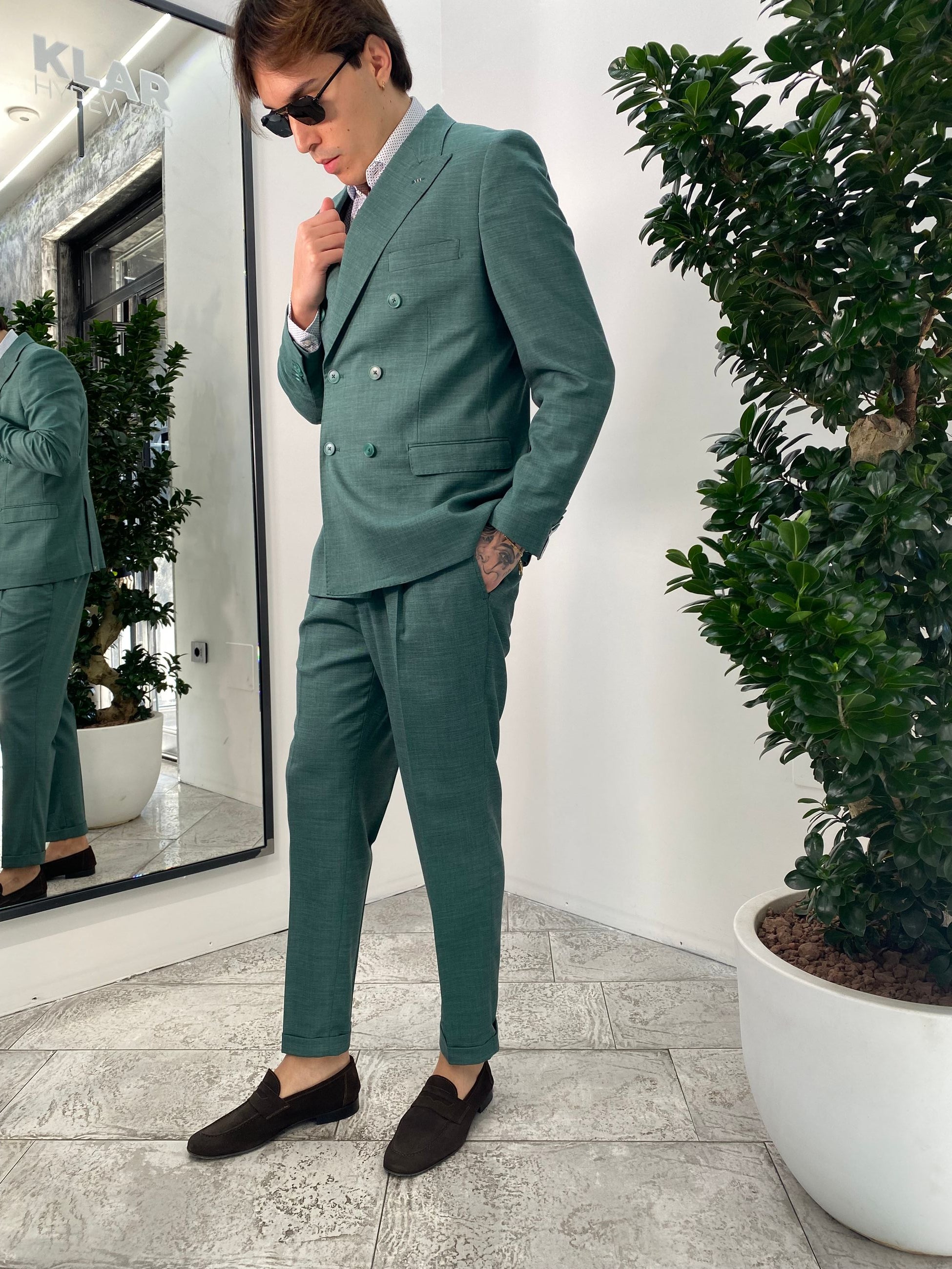 ABITO COMPLETO GIACCA DOPPIOPETTO E PANTALONE IN TESSUTO EFFETTO FIAMMATO - REGULR FIT ABE45SS.VER