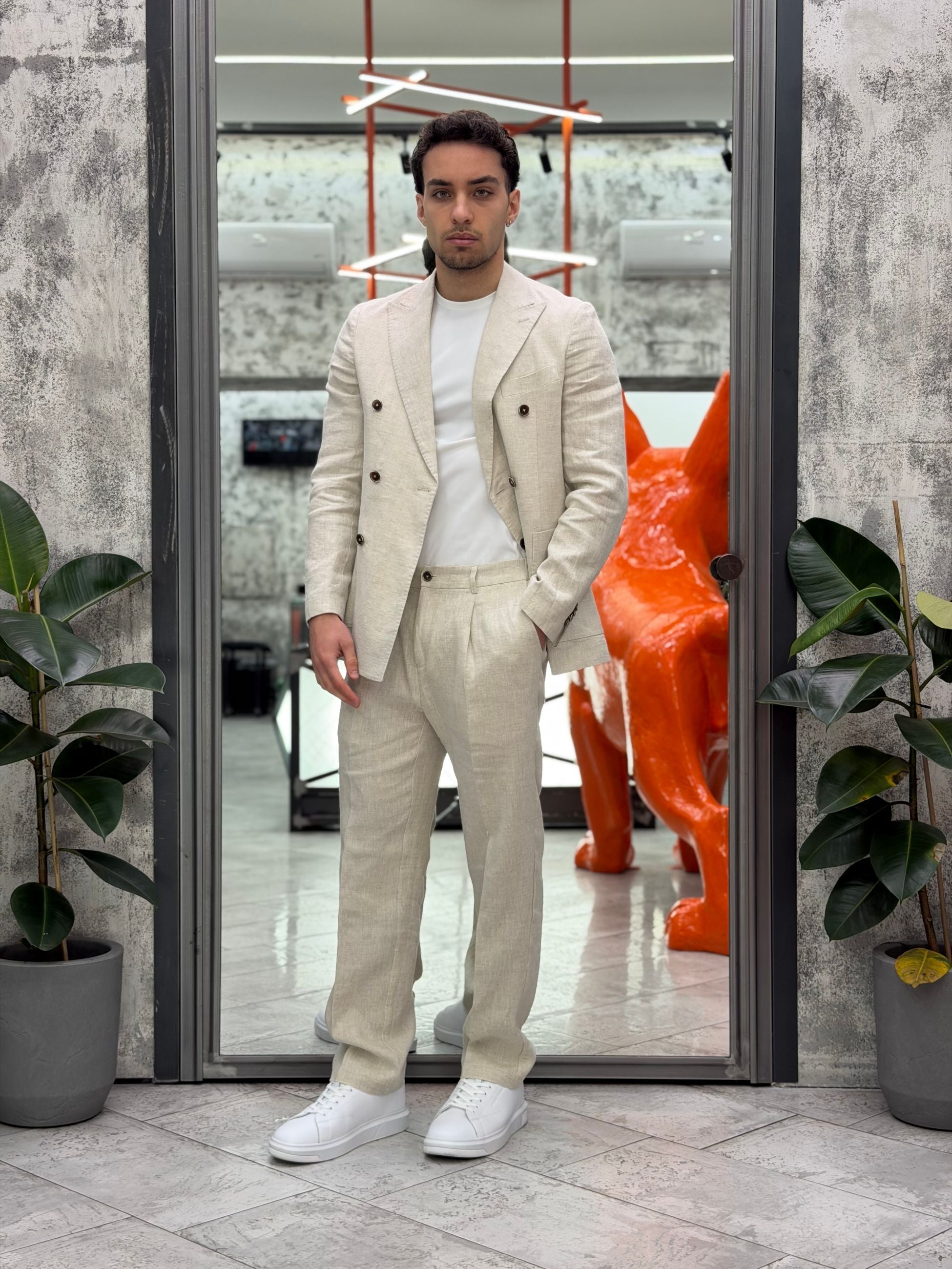 PANTALONE IN 100% LINO DA COMPLETO TASCA AMERICA CON COULISSE IN VITA - REGULAR FIT PSE1502SS.BEI