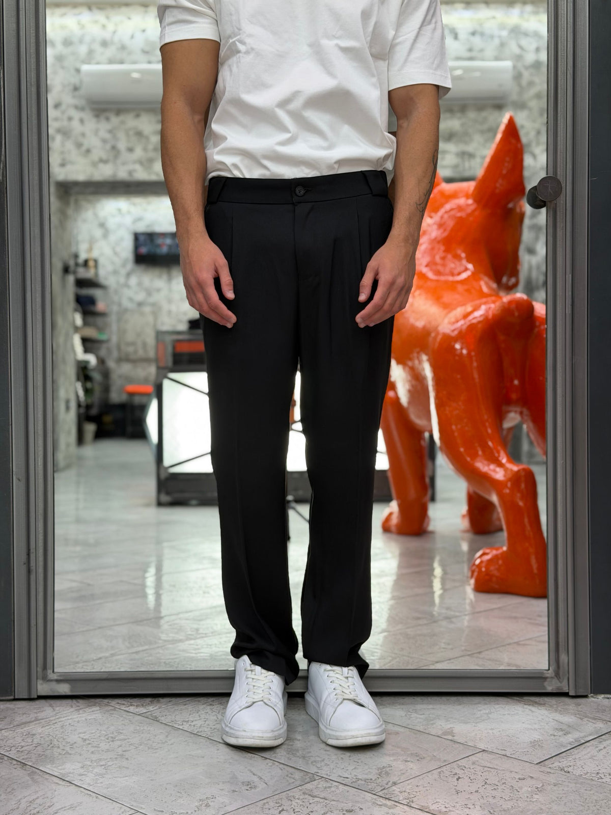 PANTALONE DA COMPLETO IN TESSUTO ELEGANTE CON PINCE ED ELASTICO SUL RETRO - REGULAR FIT PSI1571SS.NER