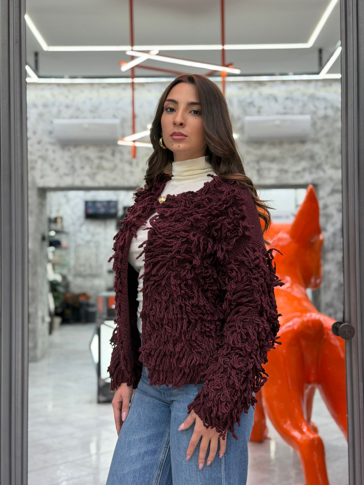 CARDIGAN IN MAGLIA LAVORATA MISTO LANA - COMFORT FIT GLD610EN.BOR