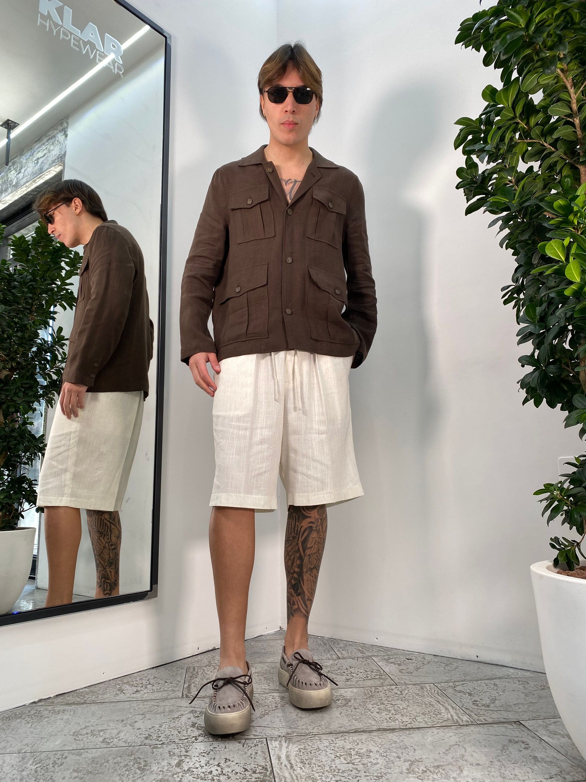 GIACCA SAHARIANA IN 100% LINO CON TASCHE A TOPPA - REGULAR FIT GIA3215.MOR