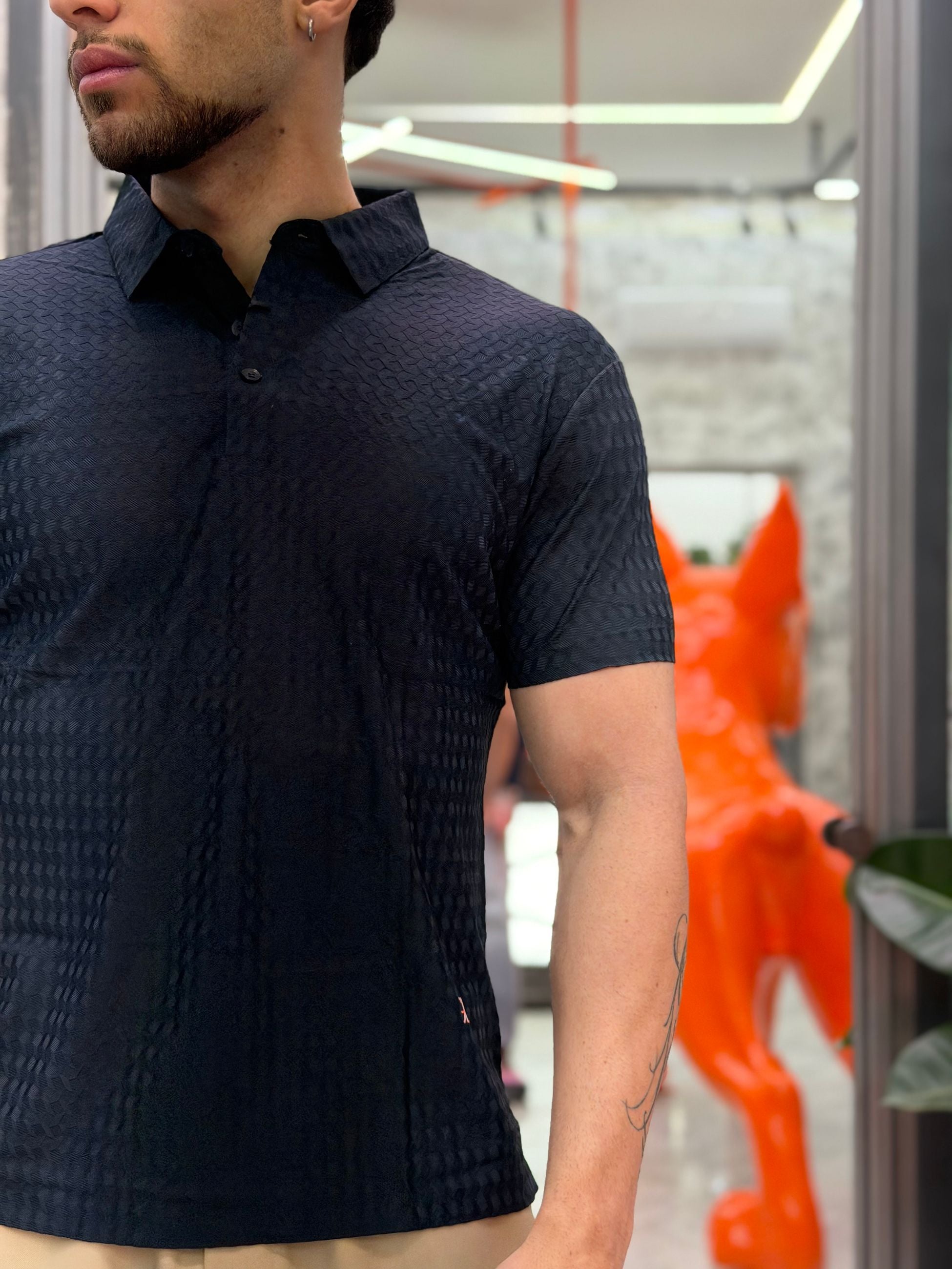 POLO MANICA CORTA IN TESSUTO TECNICO NO STIRO CON TRAMA - SLIM FIT GL1035TB.BLU