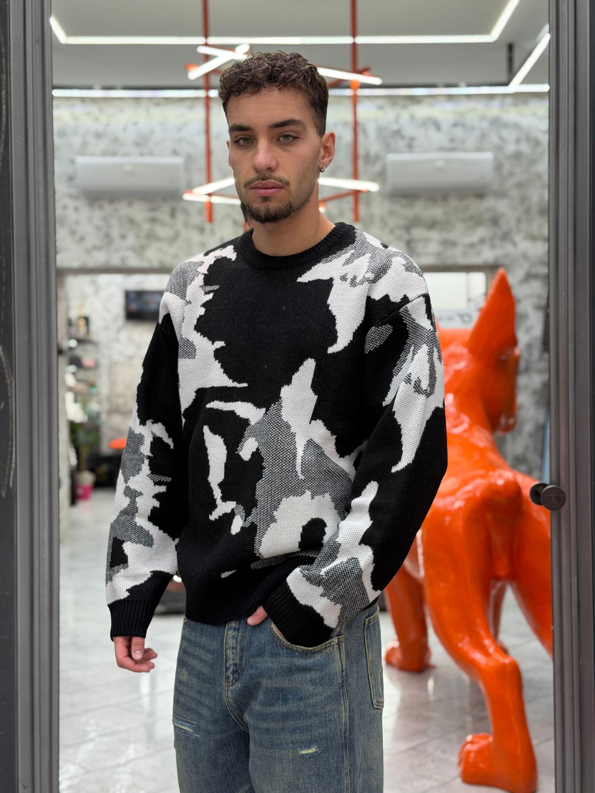 MAGLIA GIROCOLLO INTARSIO FANTASIA - RELAXED FIT GLW35637