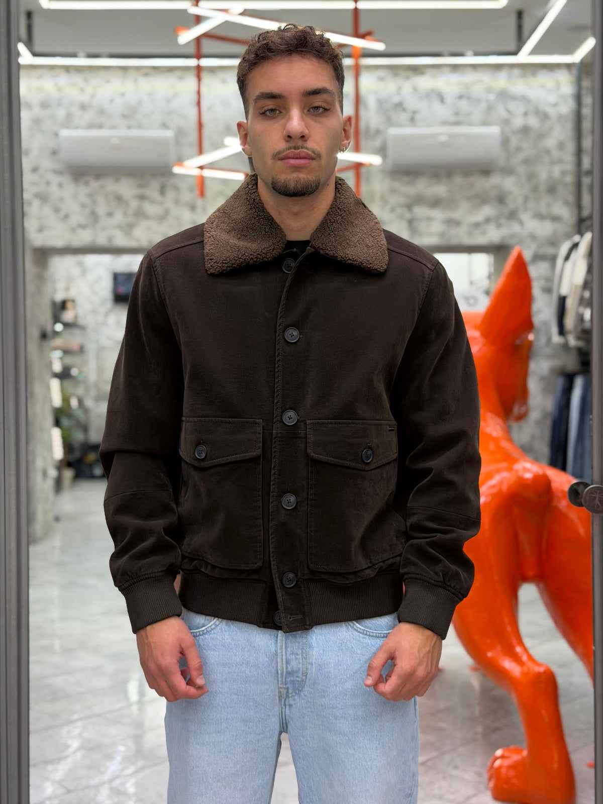 GIUBBINO ECOPELLE COLLO ECOPELLICCIA REMOVIBILE CON TASCHE ED ELASTICO AL FONDO - REGULAR FIT GL9857.COF