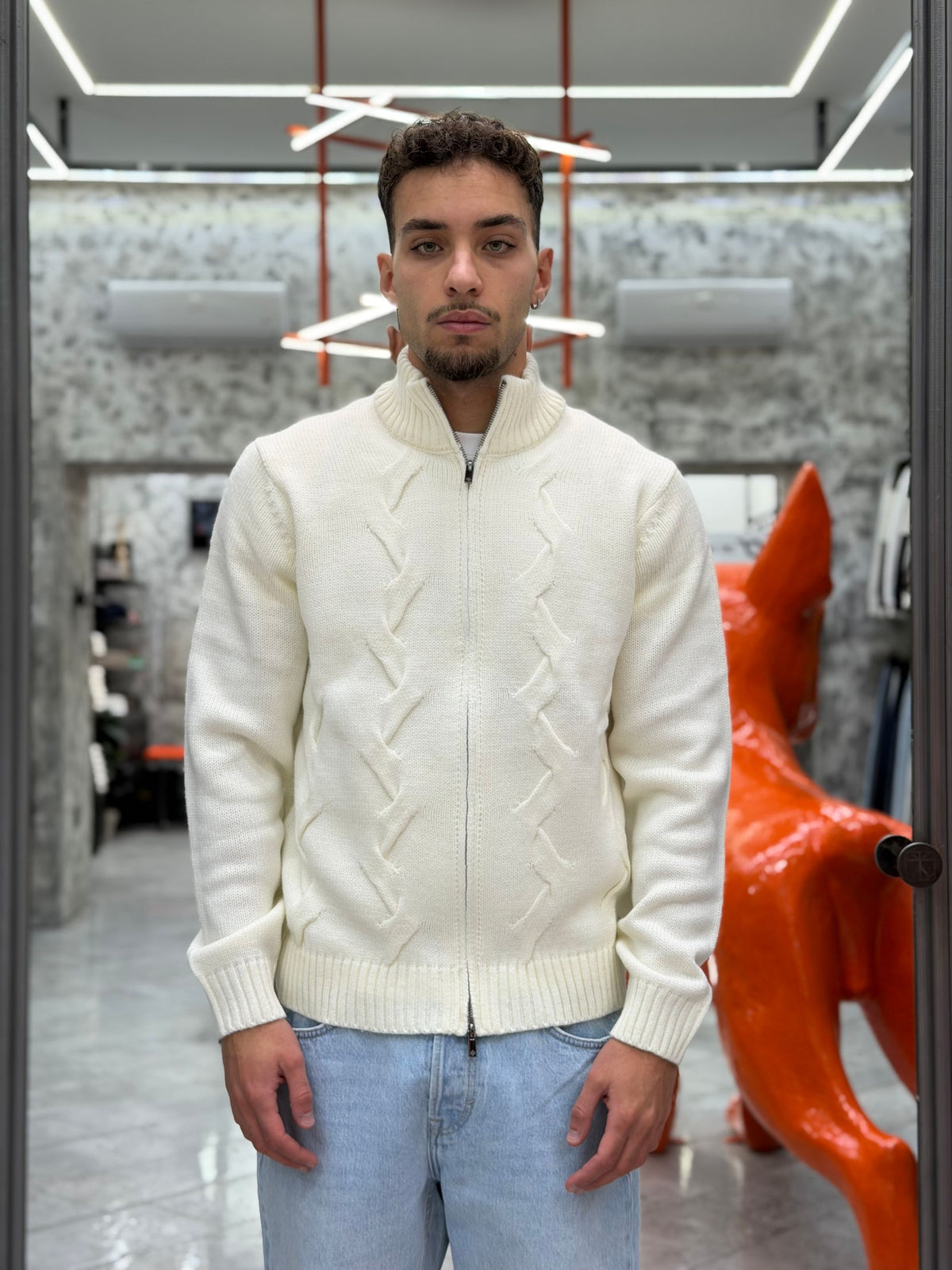 MAGLIA FULL ZIP FINEZZA 10 TRAMA TRECCE - REGULAR FIT MK2900030.LAT